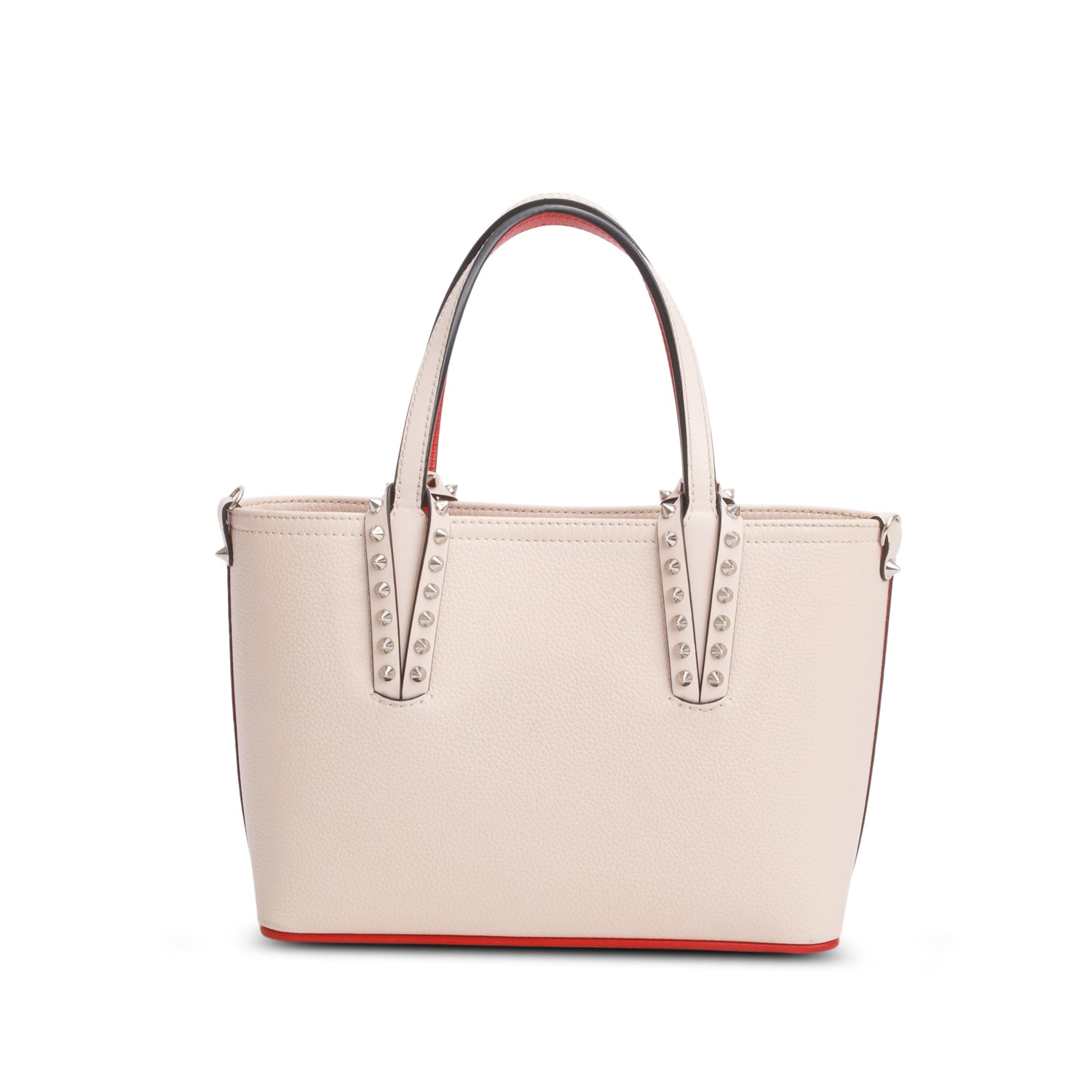 Christian Louboutin 2025 Beige Calfskin Leather Spike Mini Cabata Tote Bag w/ Strap & Receipt