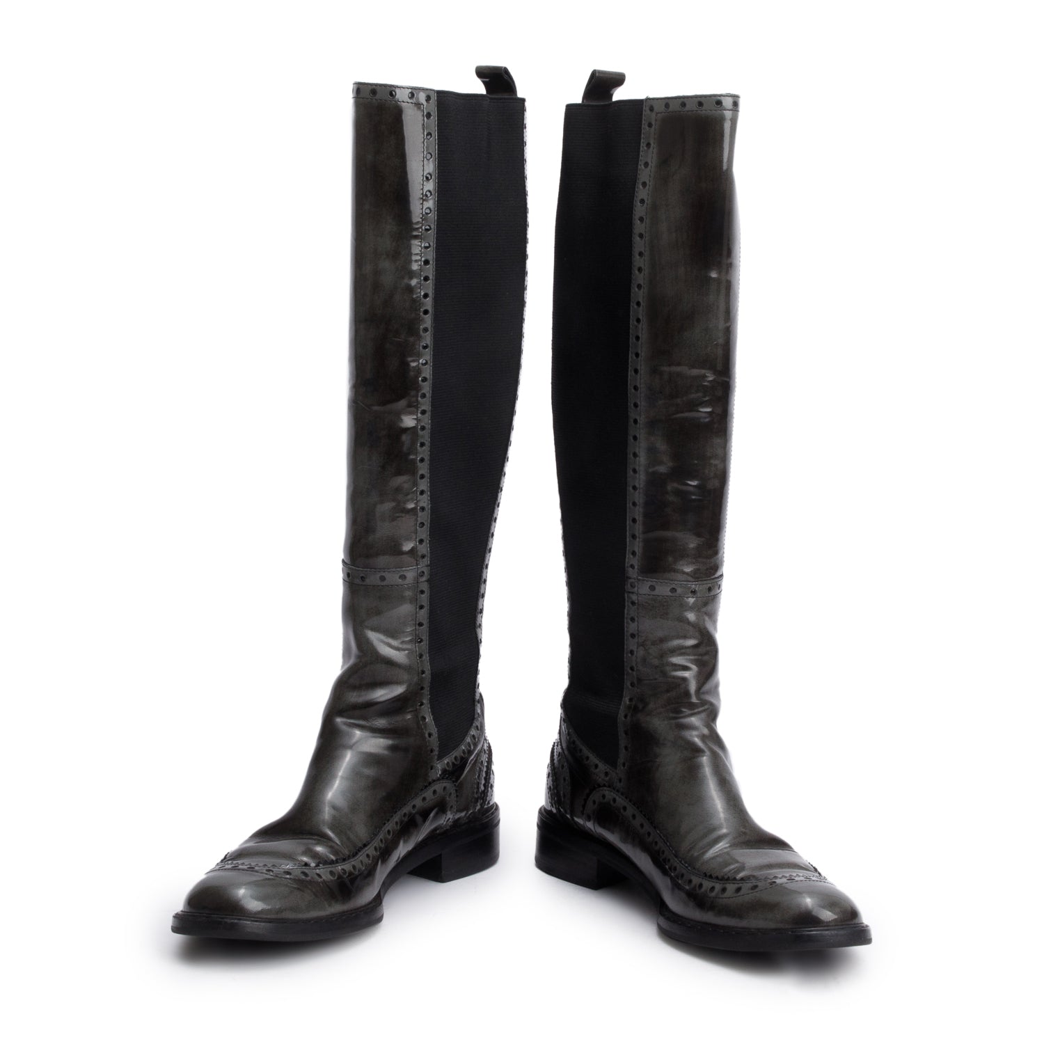 Gucci Black Patent Leather GG Knee High Boots, Size 40