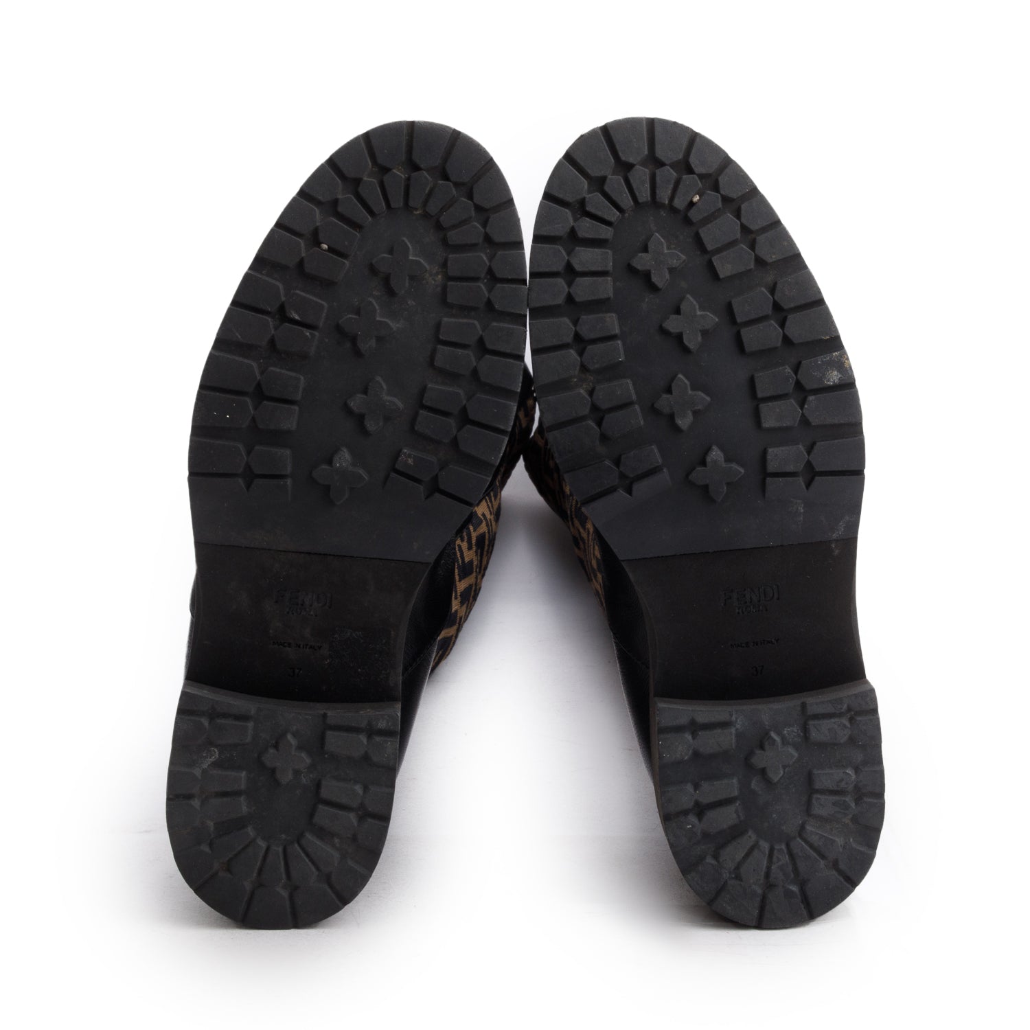 Fendi Brown Leather FF Logo Stretch Knit Over the Knee Rockoko Sock Boots, Size 37