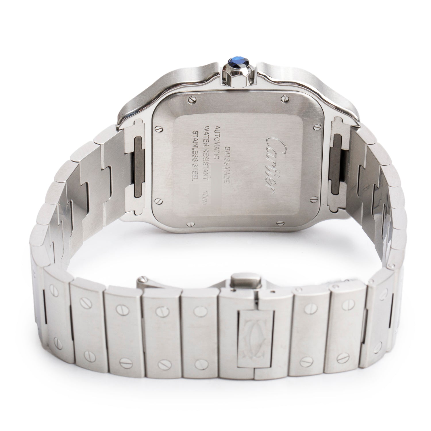 Cartier 2022 Stainless Steel Santos de Cartier Automatic Watch, Large Model Silver Dial 4072 w/ Box, Papers & Extra Strap