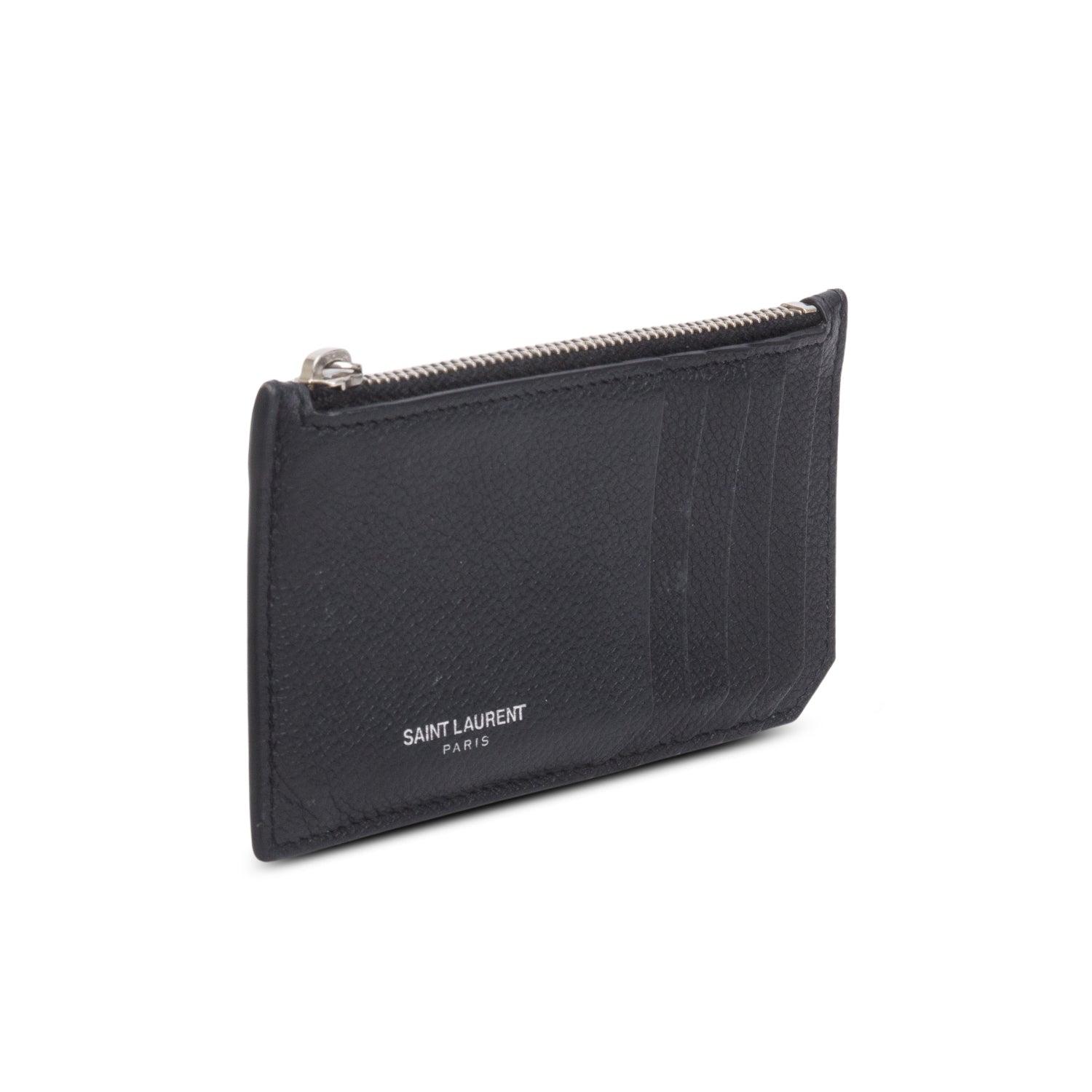 Saint Laurent Black Grain de Poudre Paris Fragments Zipped Card Case w/ Box