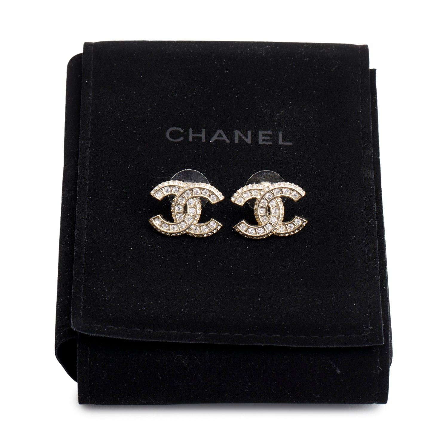 Chanel 2021 Gold-Plated Strass CC Stud Earrings