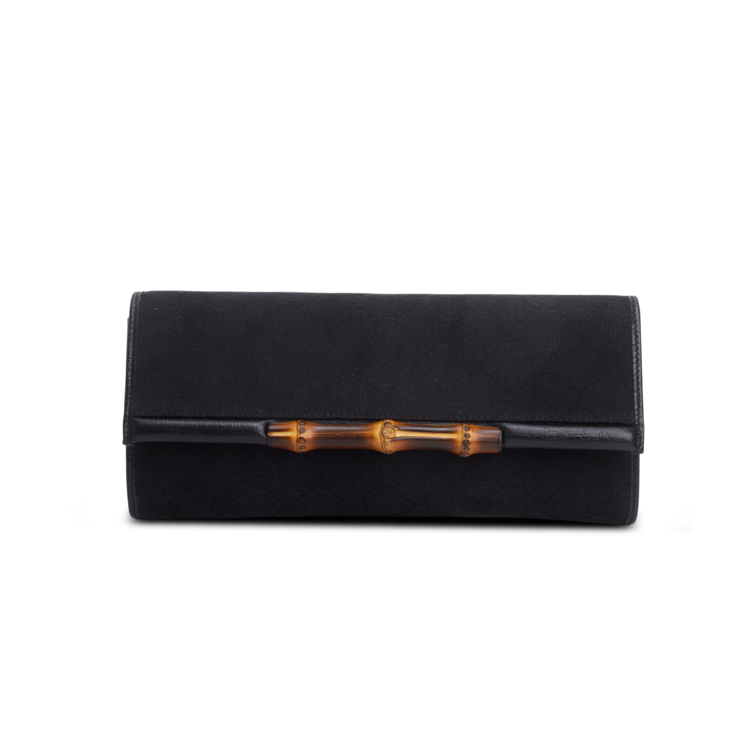 Gucci Black GG Canvas Bamboo Clutch Bag w/ Strap