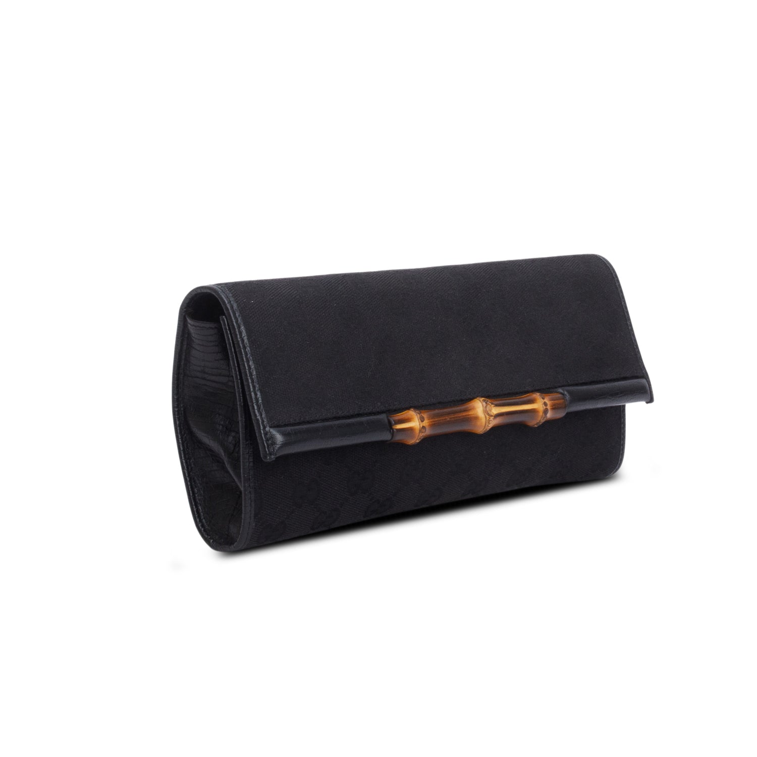 Gucci Black GG Canvas Bamboo Clutch Bag w/ Strap