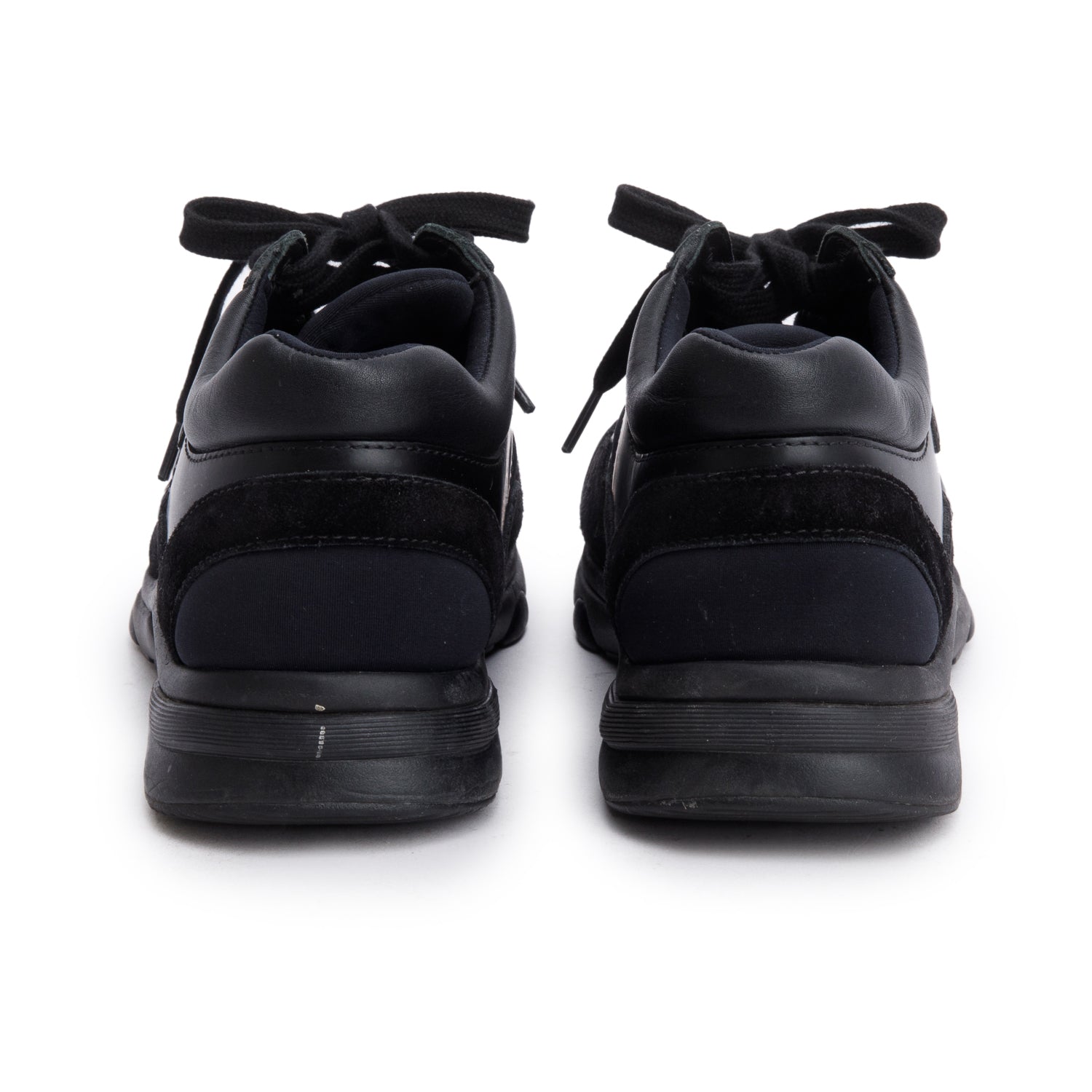 Chanel Black Calfskin Suede CC Logo Sneakers, Size 38