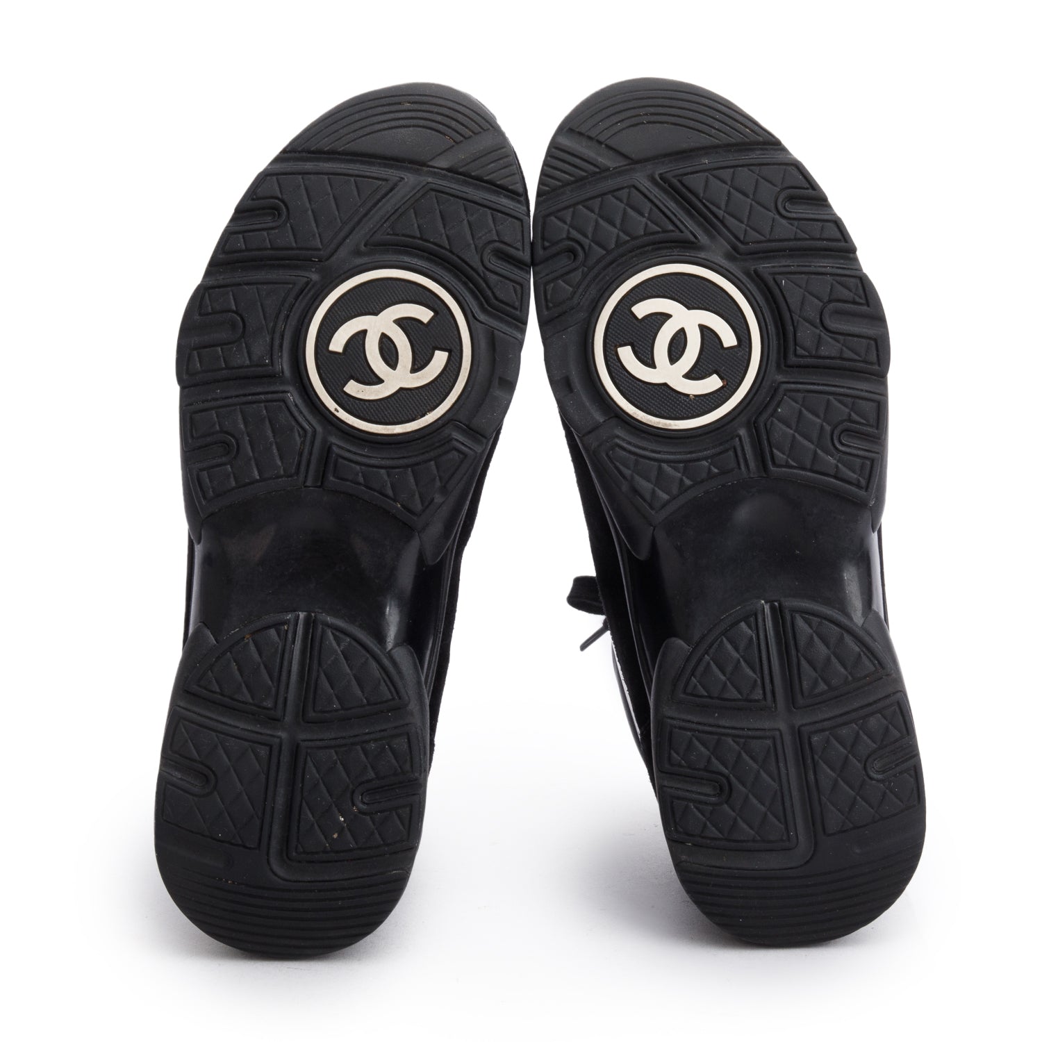 Chanel Black Calfskin Suede CC Logo Sneakers, Size 38