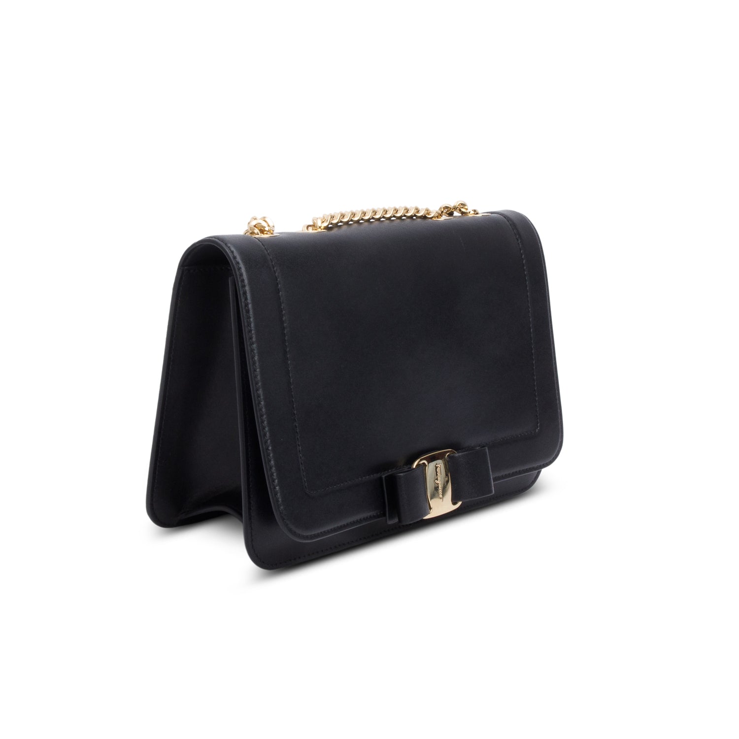 Ferragamo Black Leather Vara RW Bow Crossbody Bag