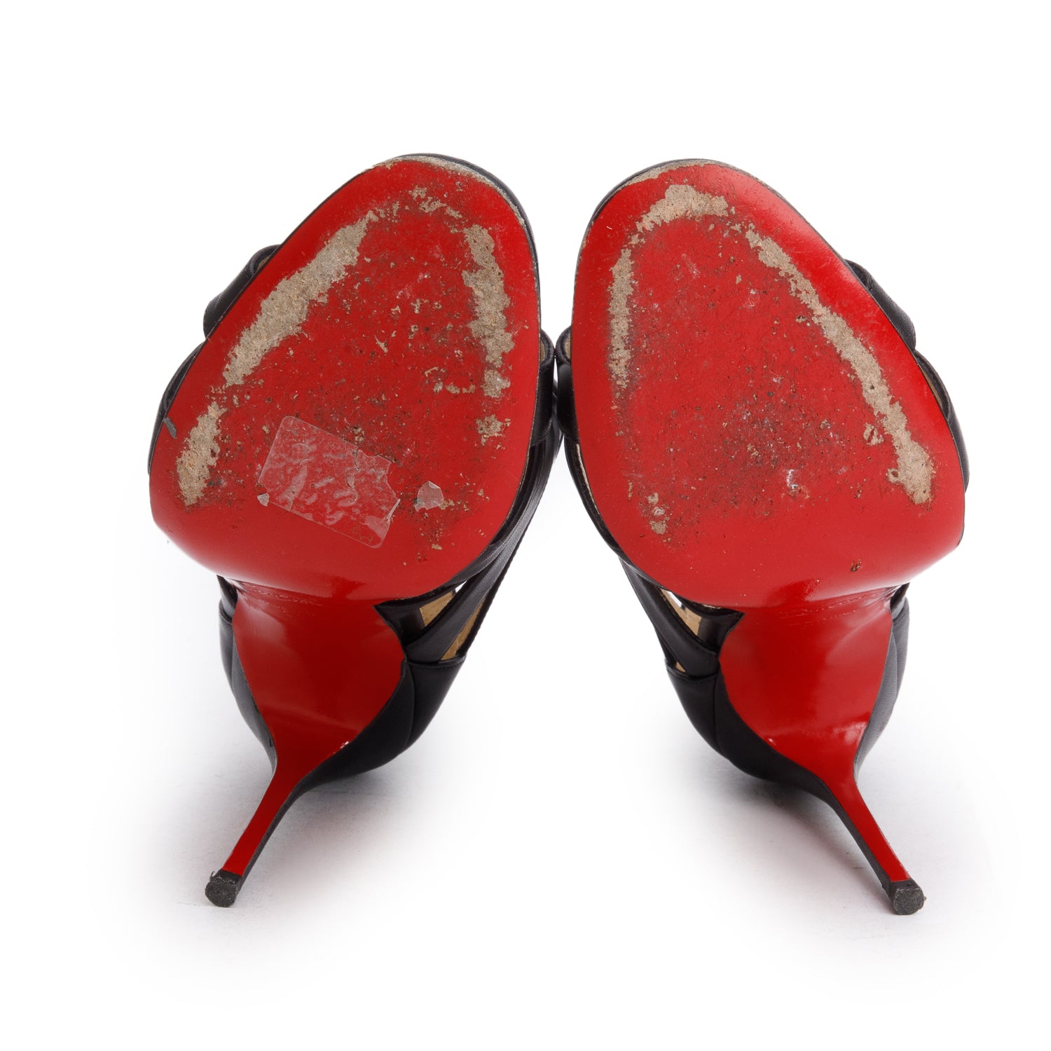 Christian Louboutin Black Leather Denis Stud Caged Sandals, Size 37