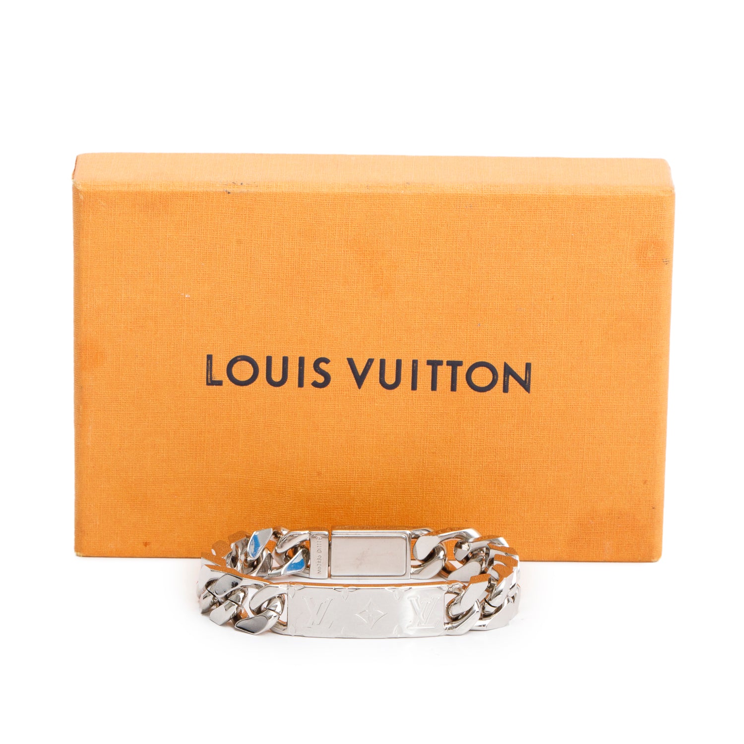 Louis Vuitton Silver-Tone Brass Monogram Chain Bracelet w/ Box
