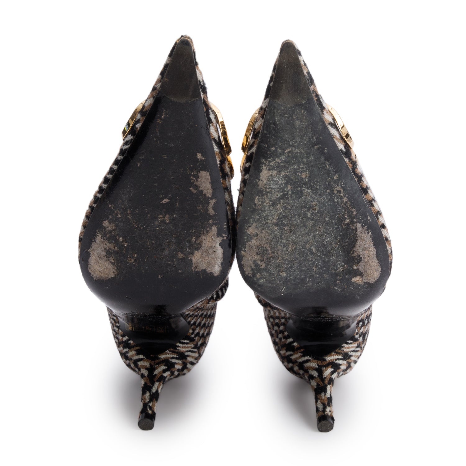 Balenciaga Black/Beige Houndstooth Wool BB Logo Knife Pointy Toe Ankle Boots, Size 37.5 w/ Box