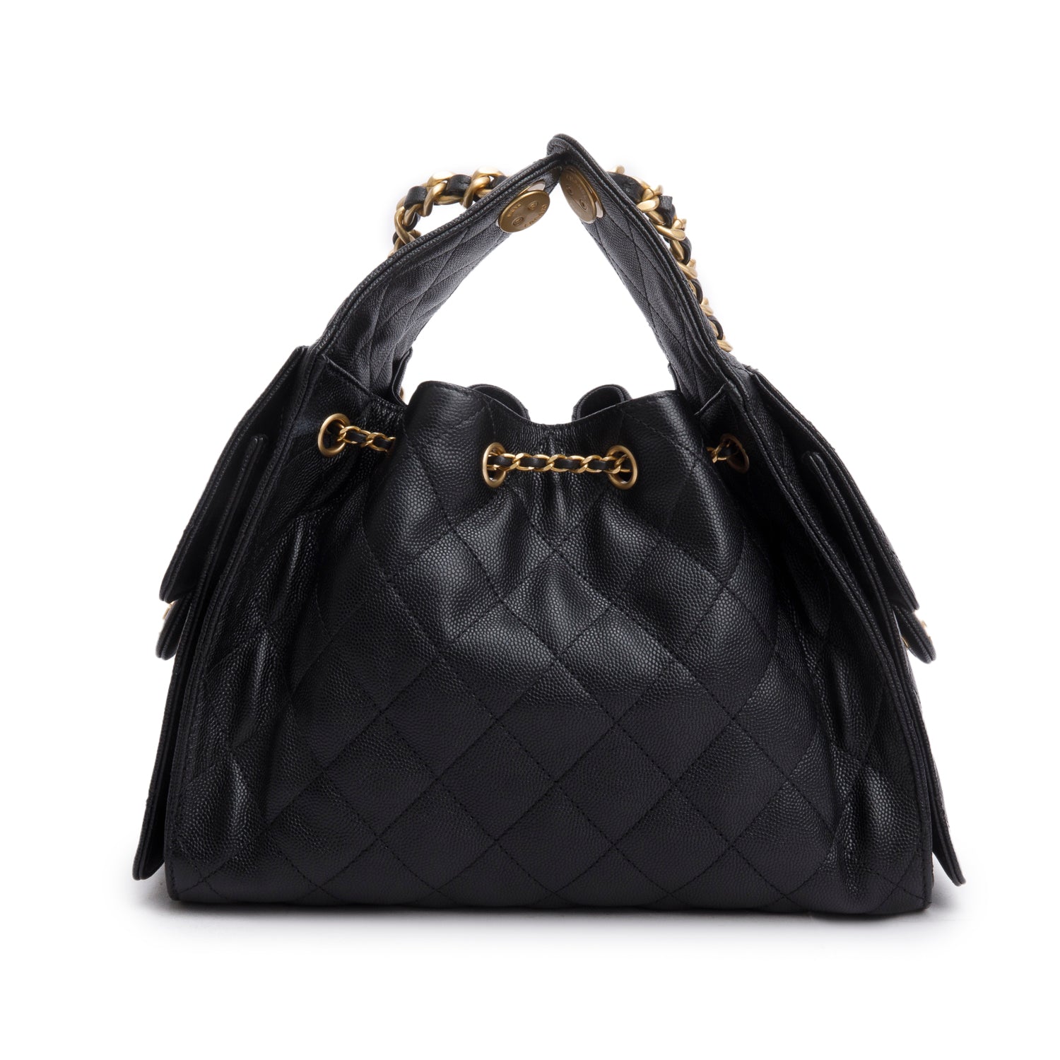 Chanel 2025 Black Caviar Leather 25 Small Bucket Bag w/ Box