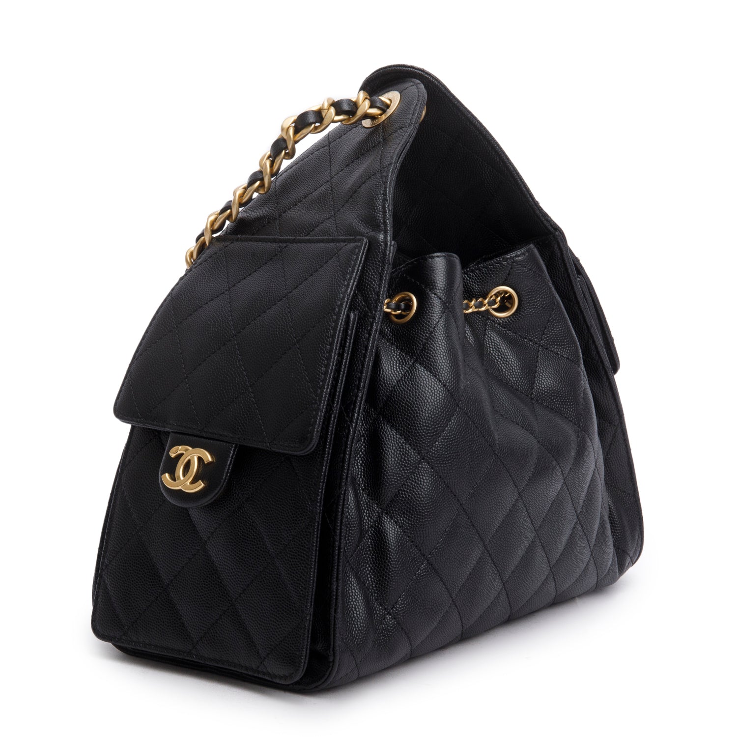 Chanel 2025 Black Caviar Leather 25 Small Bucket Bag w/ Box