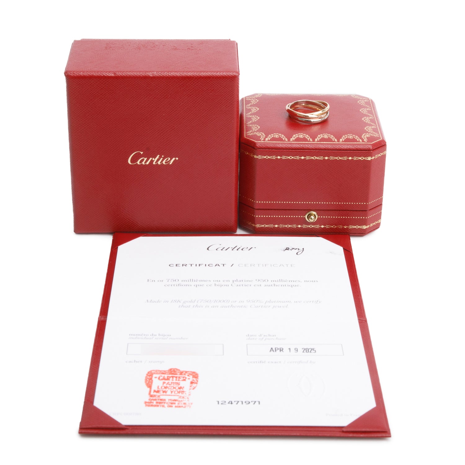 Cartier 2025 18k Tri-Gold Trinity Rolling Ring, Small Model Size 58 8.5 w/ Box & Certificate