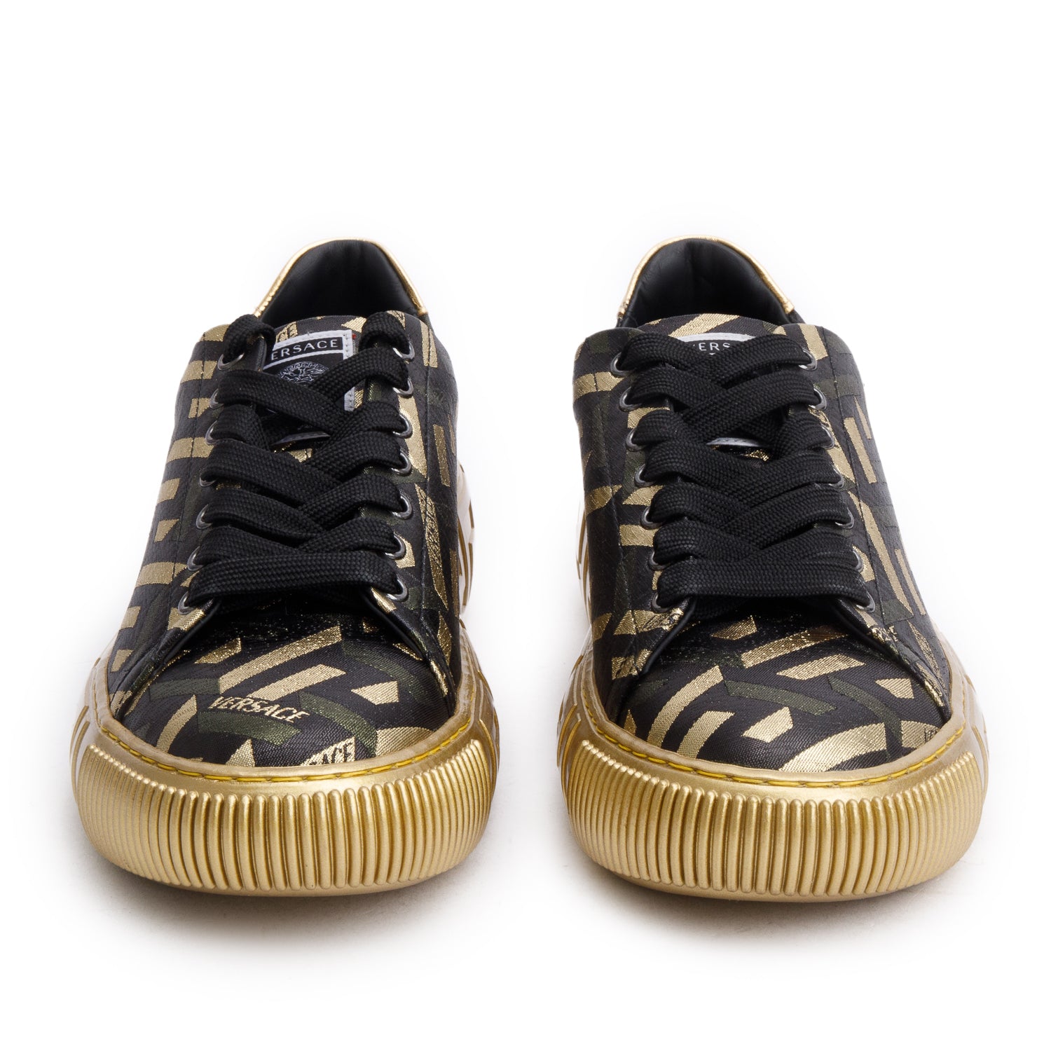 Versace Black Metallic La Greca Low-Top Sneakers, Size 38.5