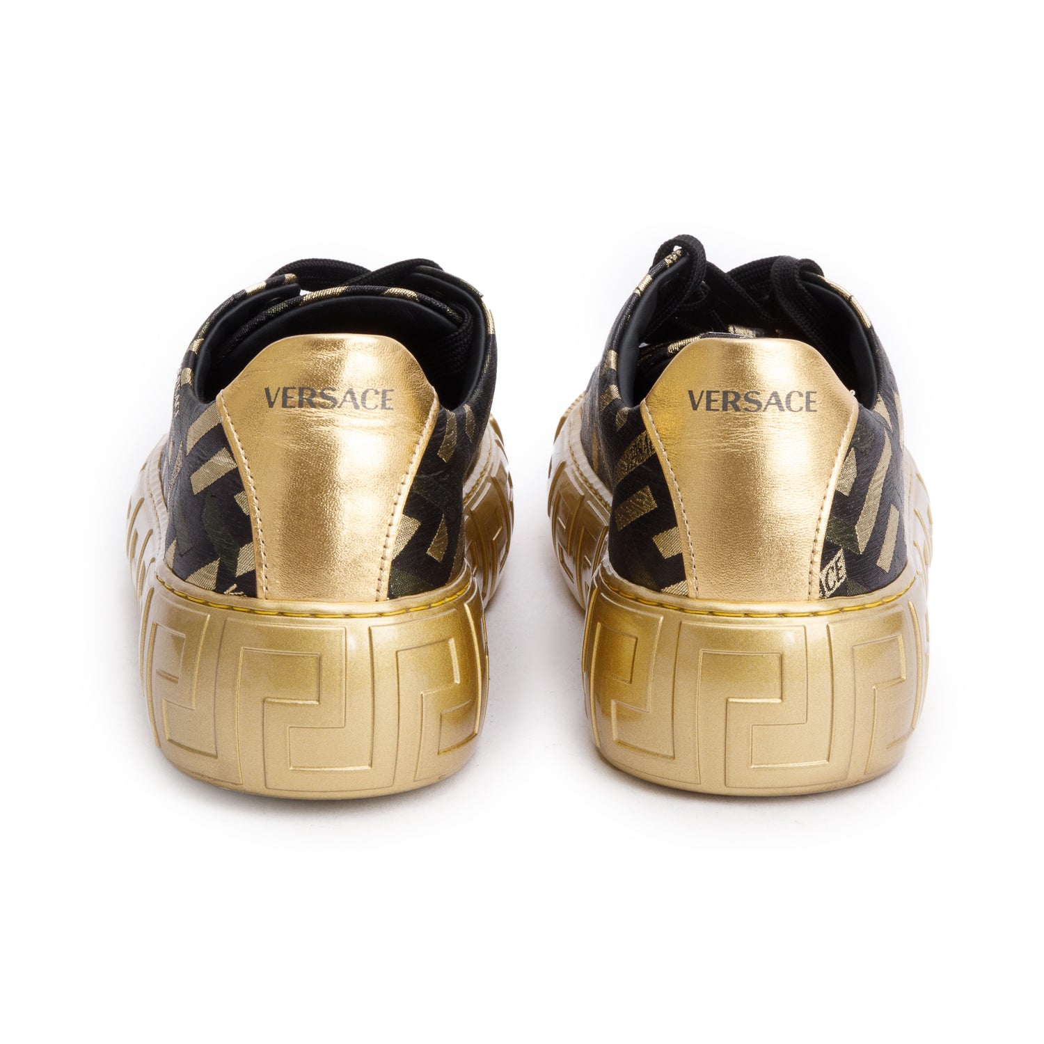 Versace Black Metallic La Greca Low-Top Sneakers, Size 38.5