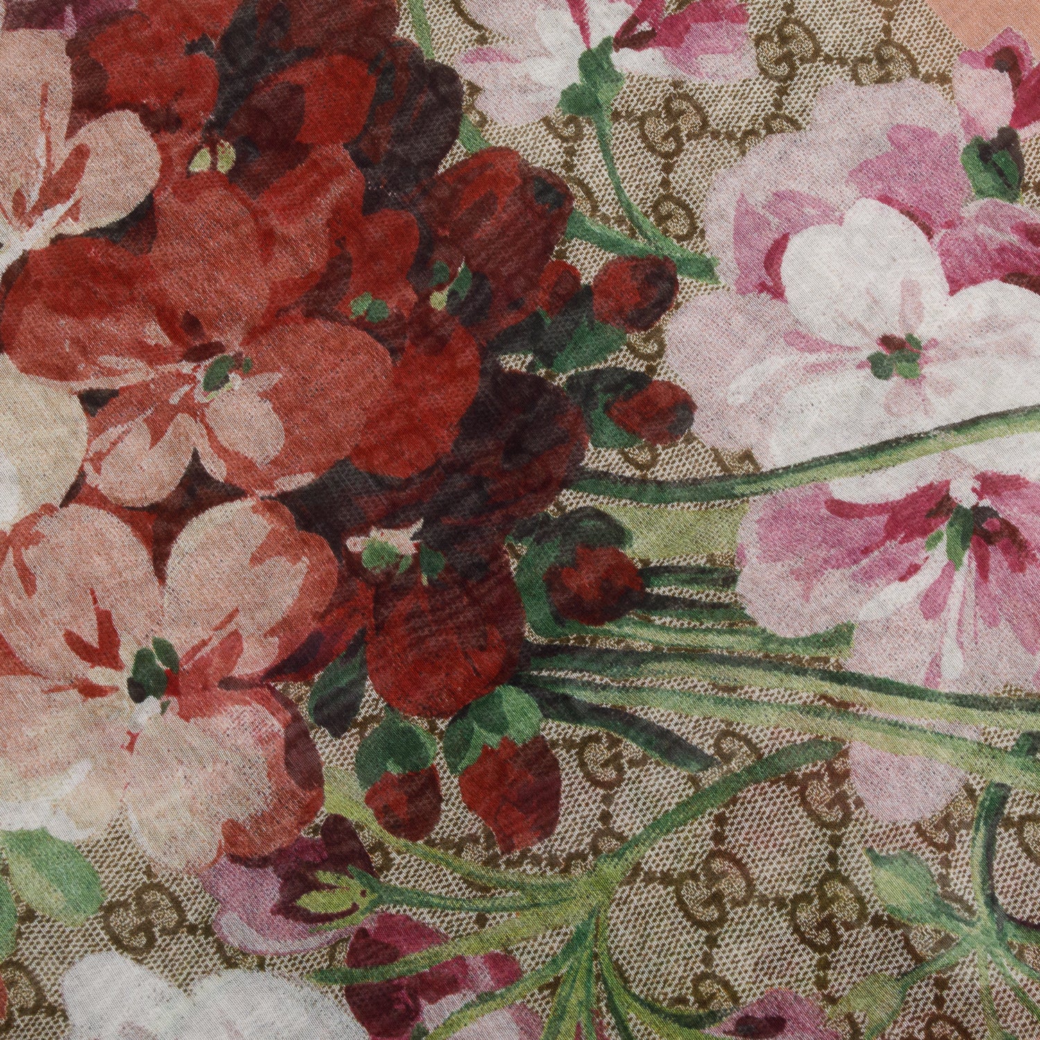 Gucci Beige Monogram GG Blooms Silk Scarf