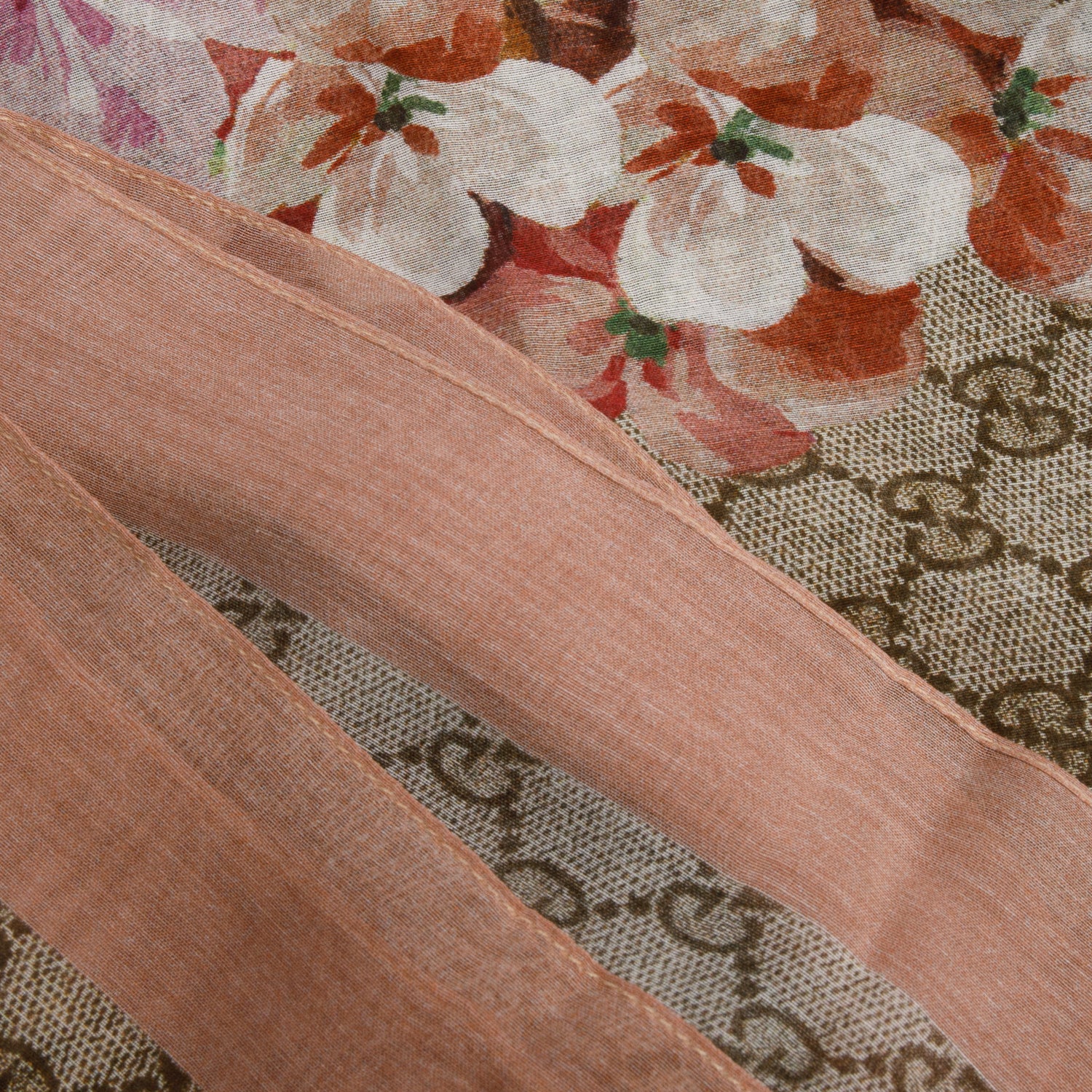 Gucci Beige Monogram GG Blooms Silk Scarf