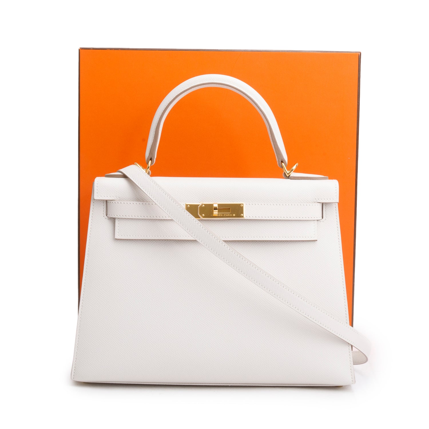 Hermes 2023 Gris Pale Epsom Kelly II Sellier 28 w/ Strap, Box & Receipt