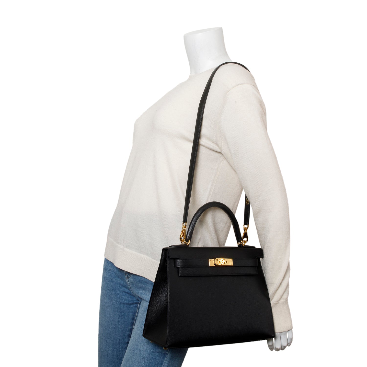 Hermes 2021 Noir Epsom Kelly II Sellier 28 w/ Strap & Box