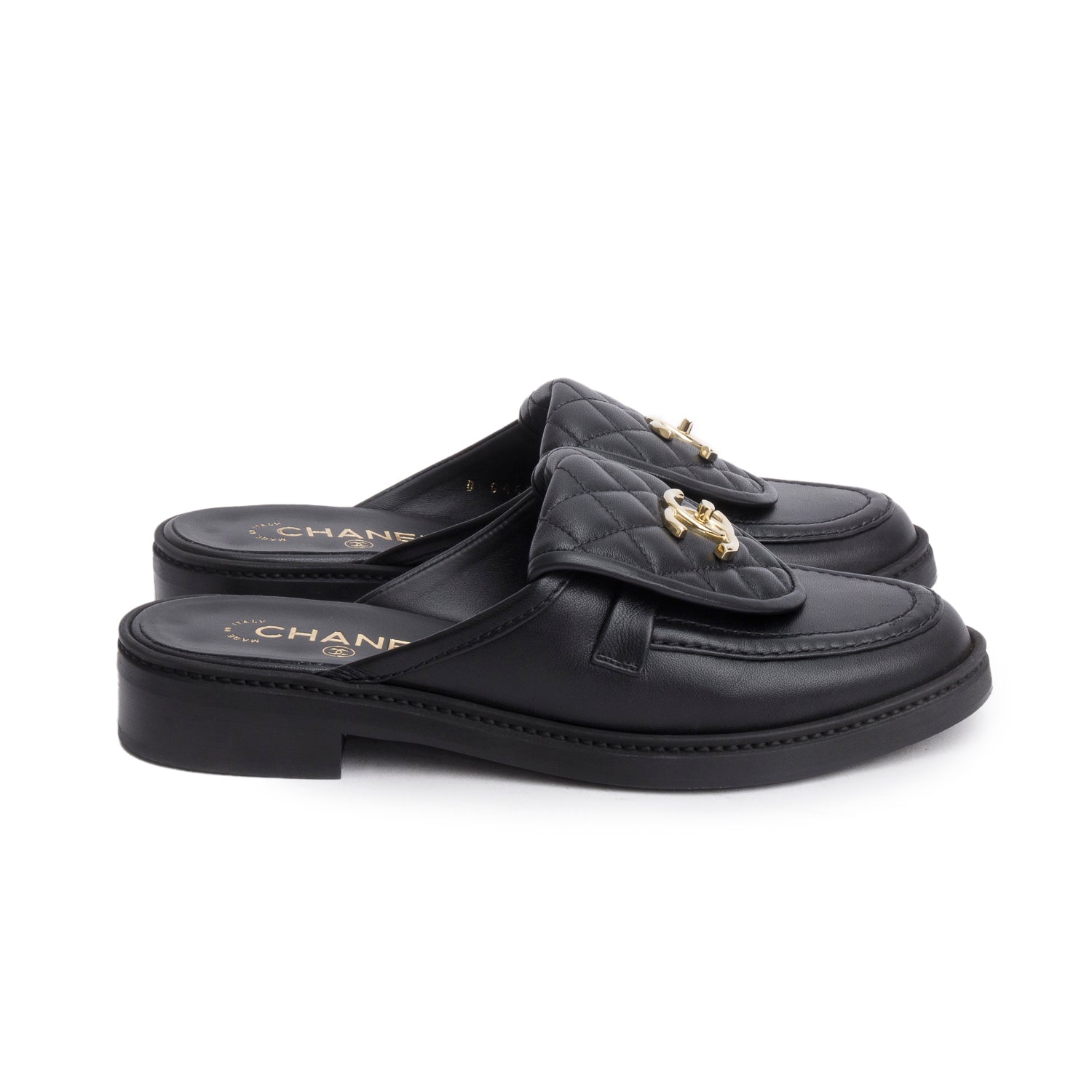 Chanel 2025 Black Quilted Leather CC Logo Mule, Size 38.5 w/ Box & Receipt