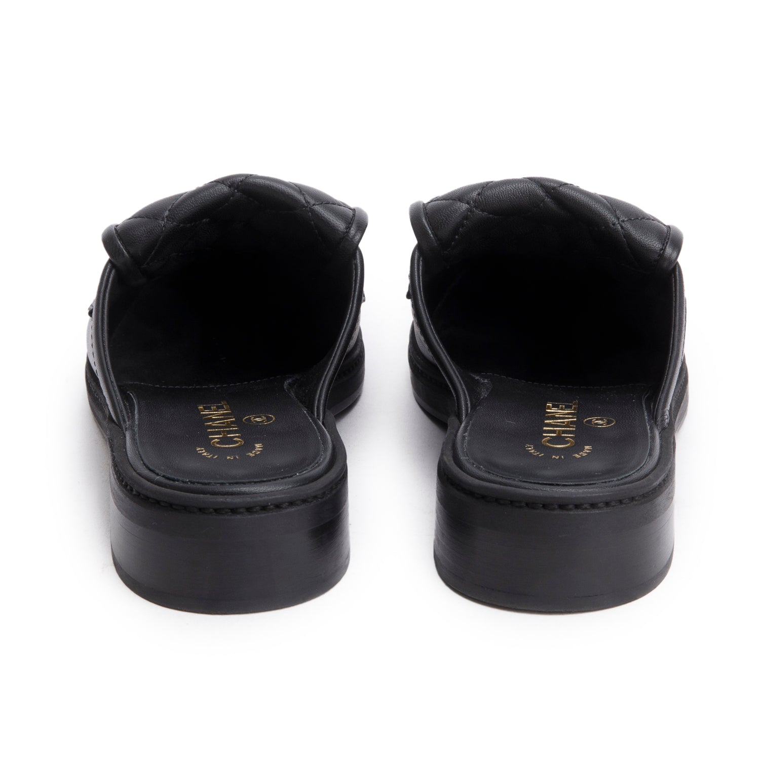 Chanel 2025 Black Quilted Leather CC Logo Mule, Size 38.5 w/ Box & Receipt