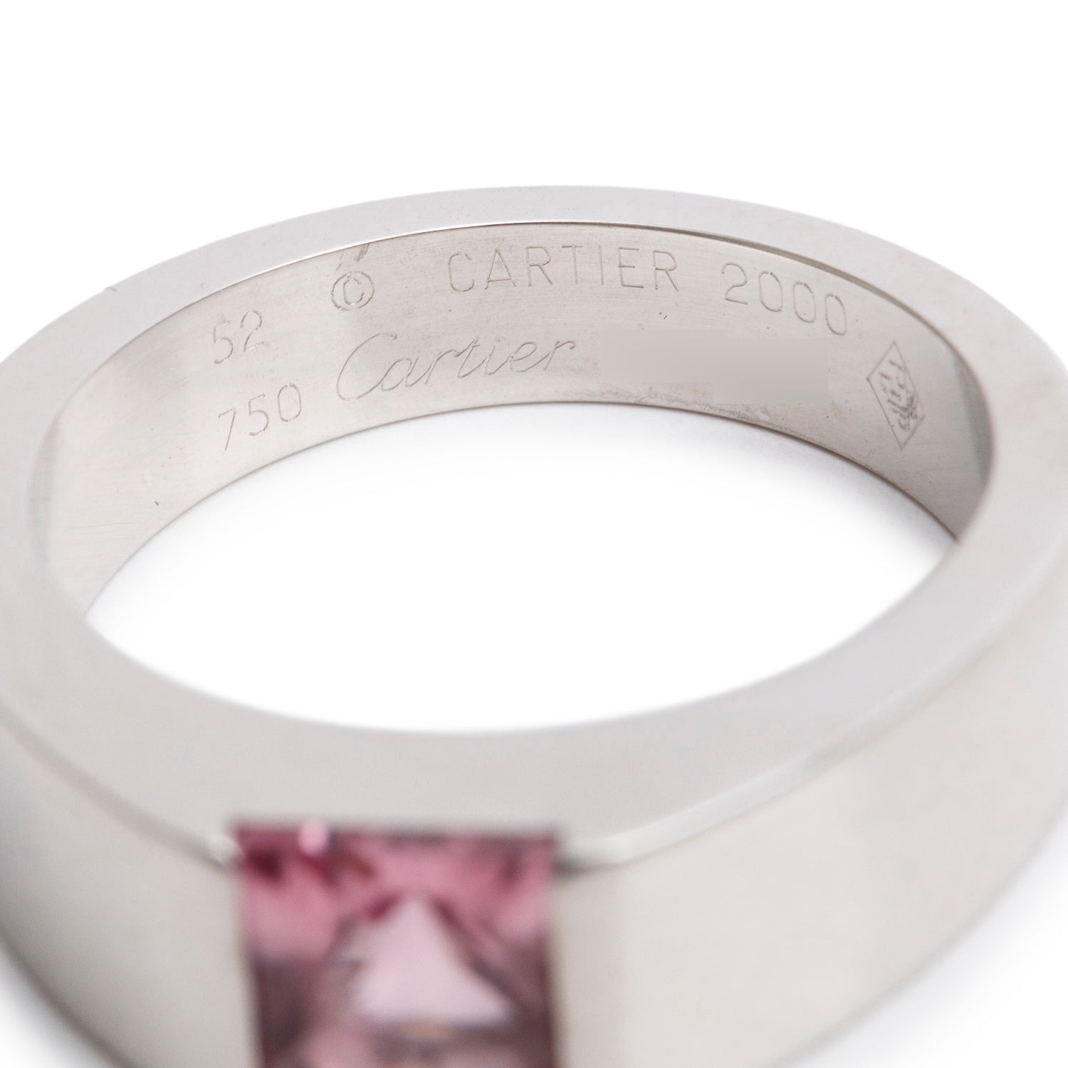 Cartier Vintage 18k White Gold Tank Pink Tourmaline Ring, Size 52 6