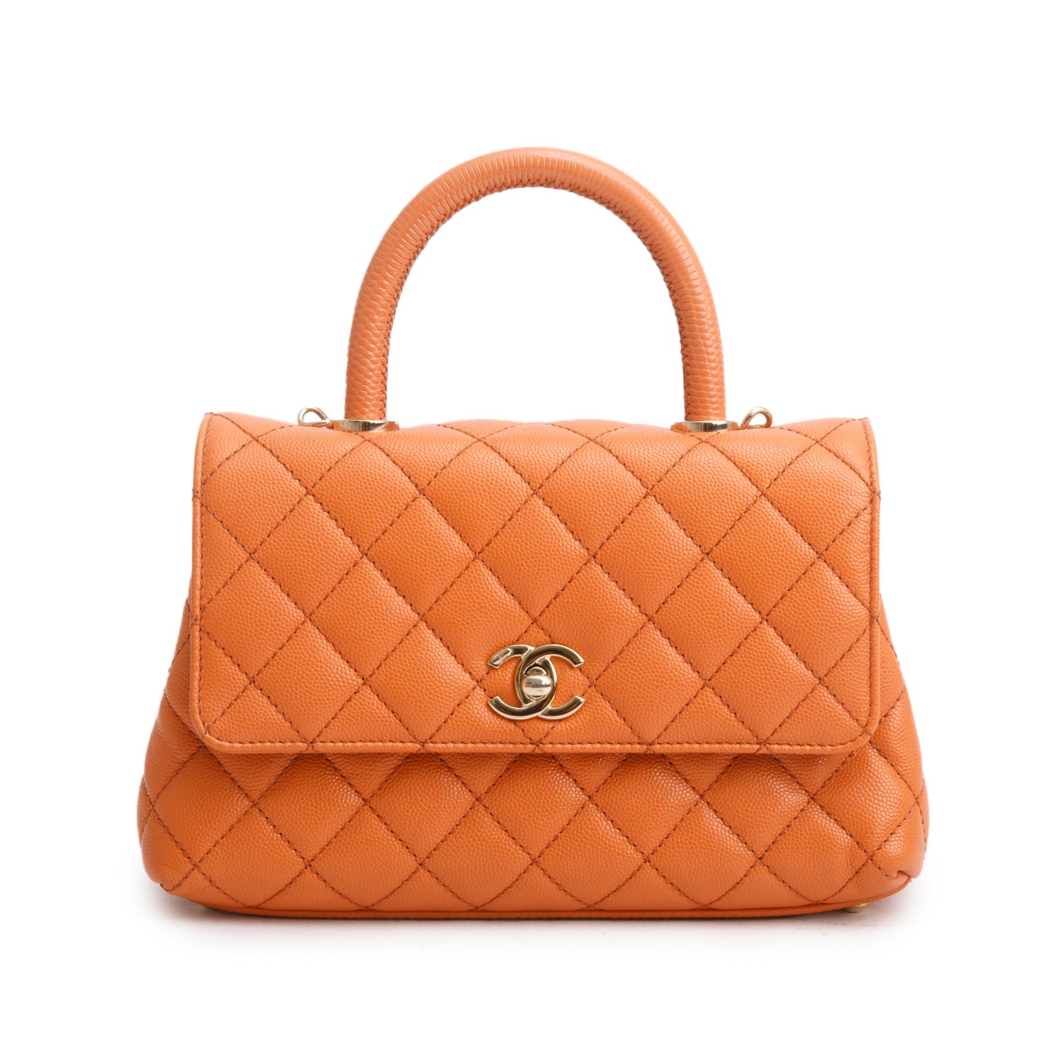 Chanel Orange Caviar Quilted Mini Coco Handle Flap w/ Strap