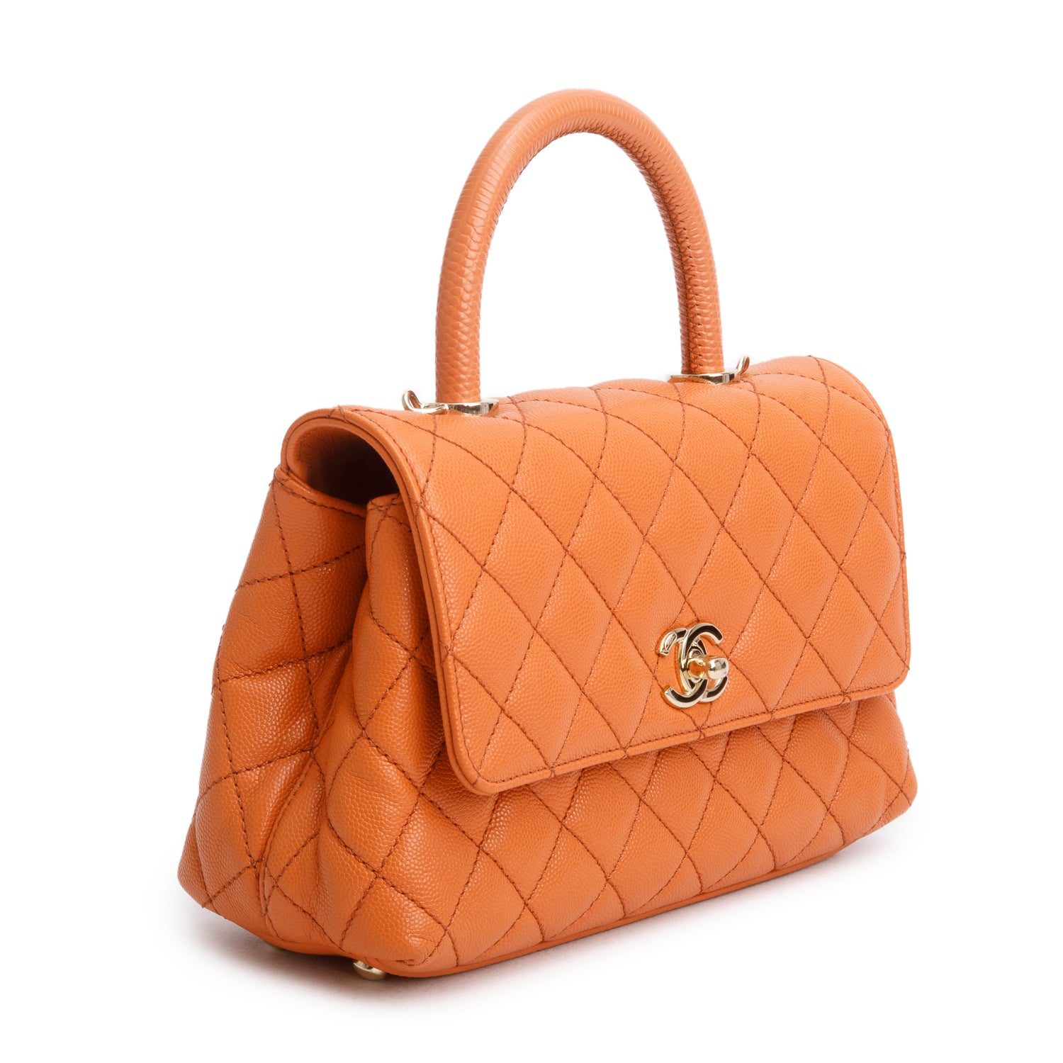 Chanel Orange Caviar Quilted Mini Coco Handle Flap w/ Strap