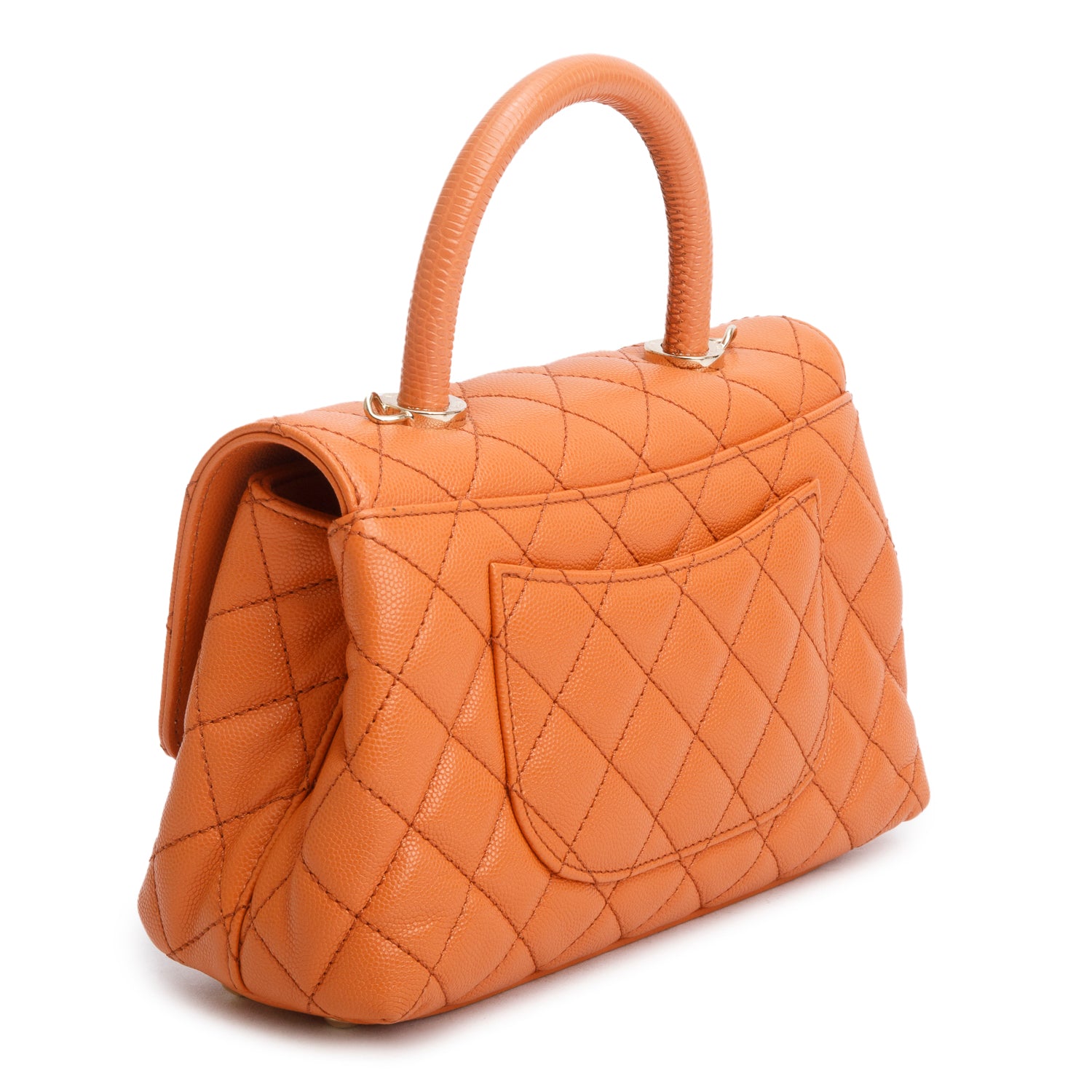 Chanel Orange Caviar Quilted Mini Coco Handle Flap w/ Strap