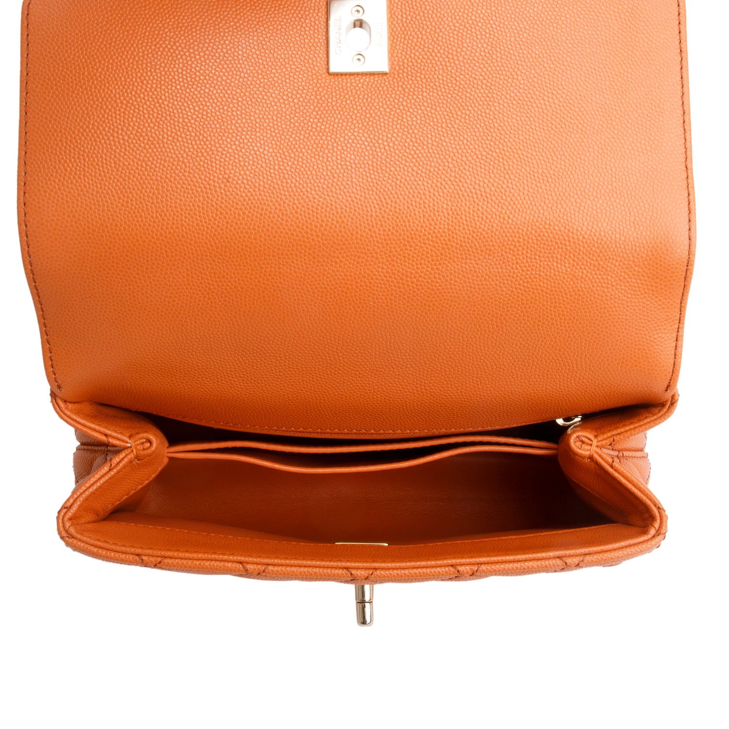 Chanel Orange Caviar Quilted Mini Coco Handle Flap w/ Strap