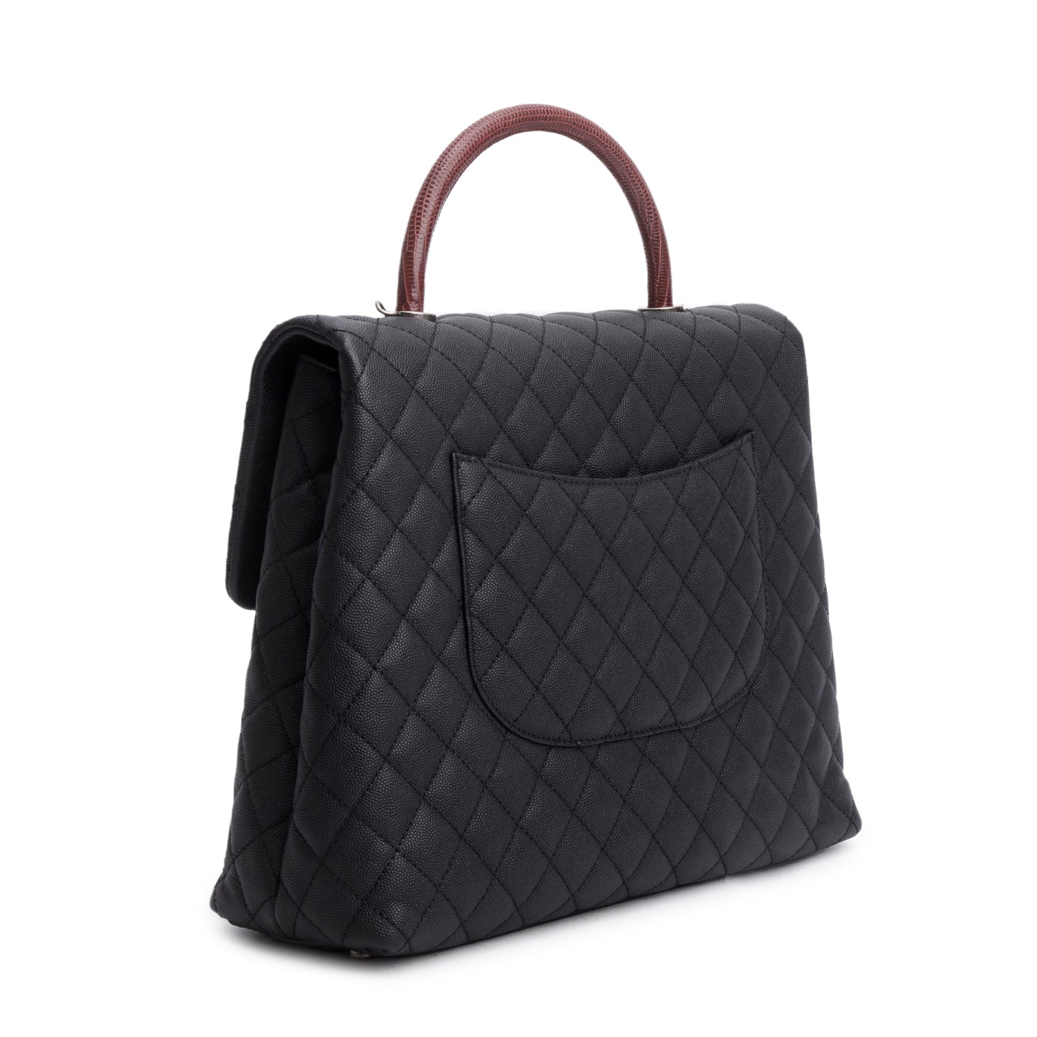 Chanel Black Caviar Lizard Quilted Large Coco Handle Flap Bag w/ Box, Strap, Receipt & Authenticity Card