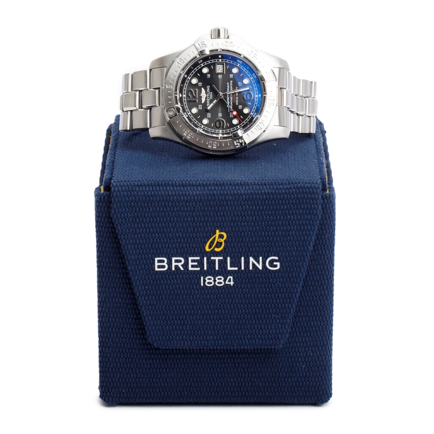 Breitling Stainless Steel Superocean Steelfish 44 MM Automatic Watch Black Dial A17390 w/ Box