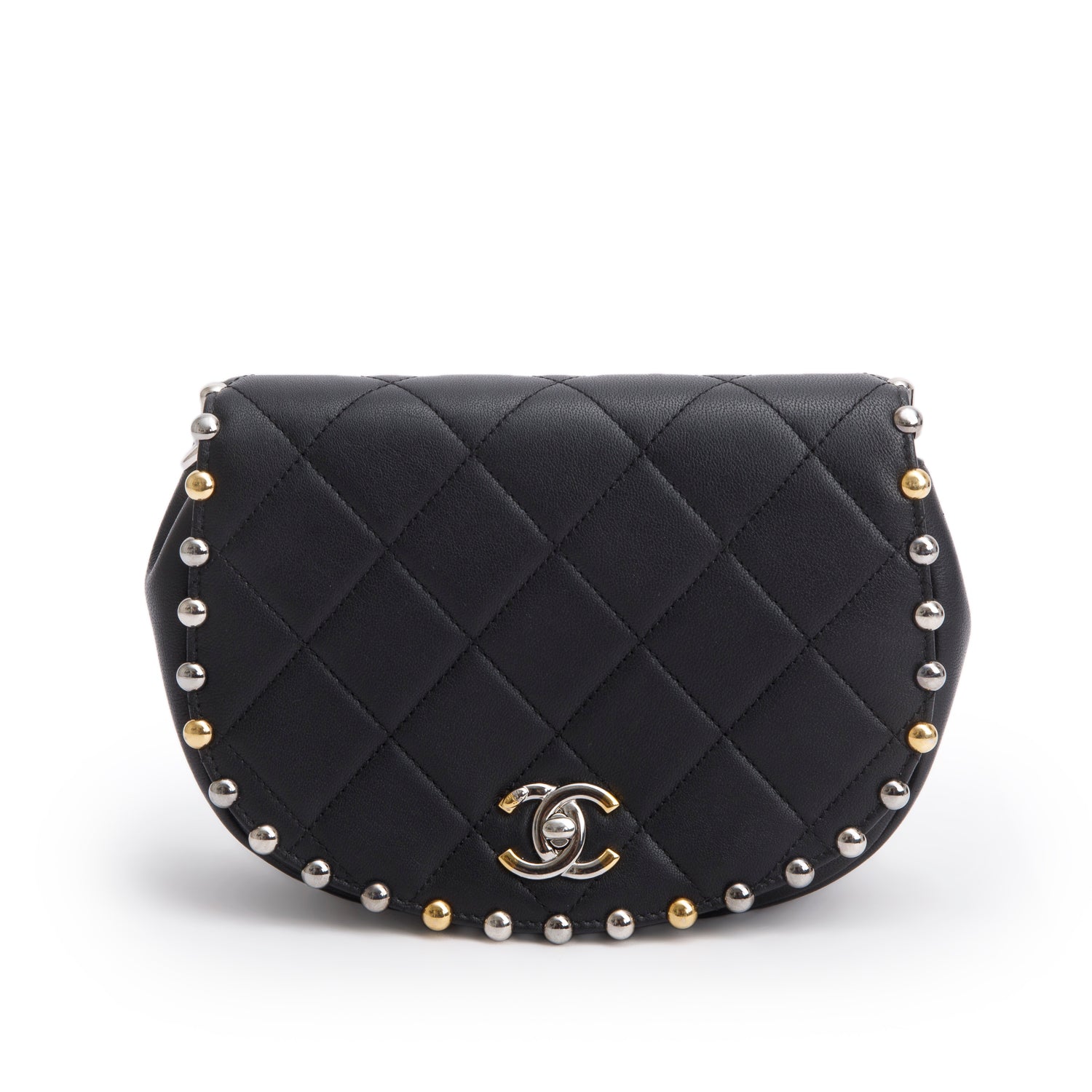 Chanel Black Lambskin Quilted Small Studded Bubble Flap