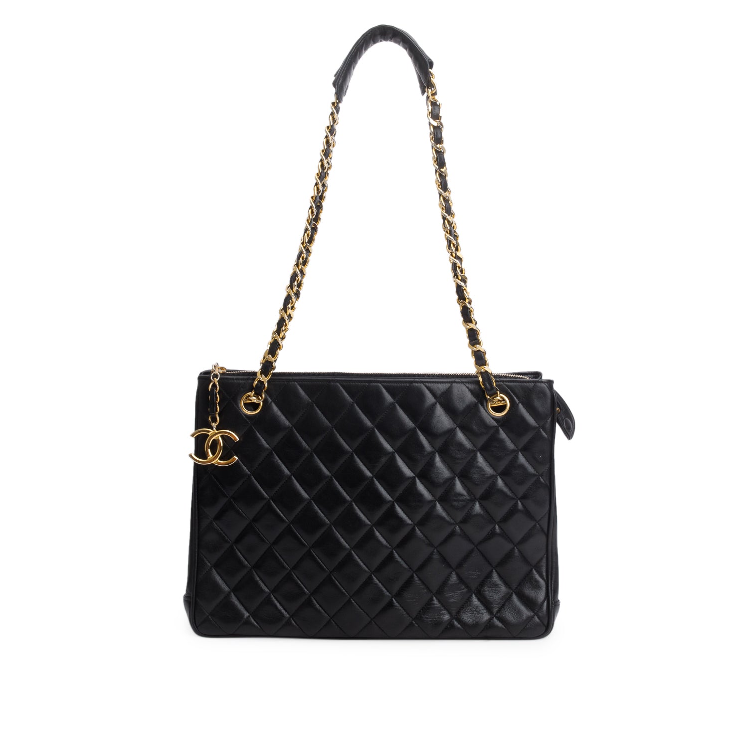 Chanel Vintage Black Lambskin Quilted Tote