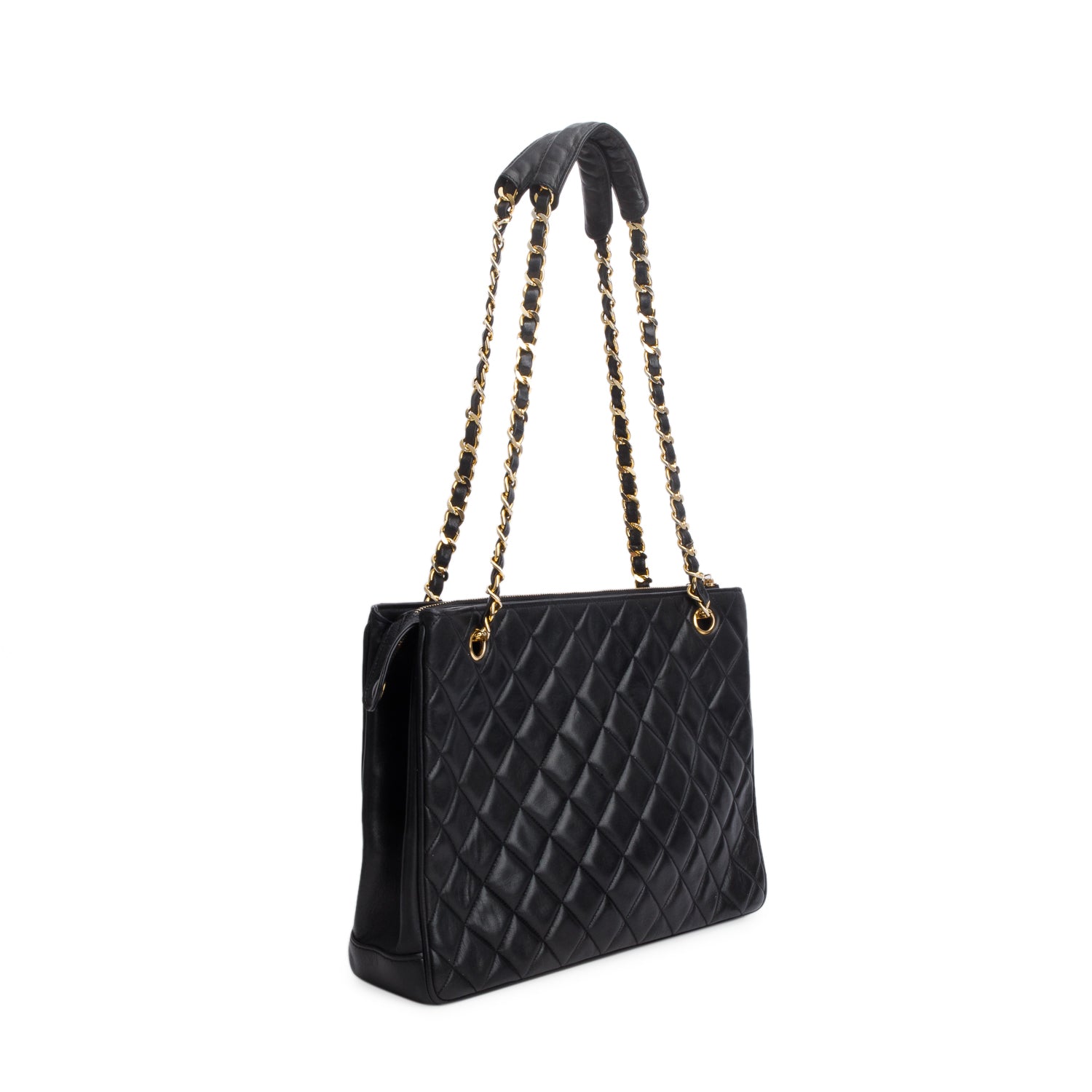 Chanel Vintage Black Lambskin Quilted Tote