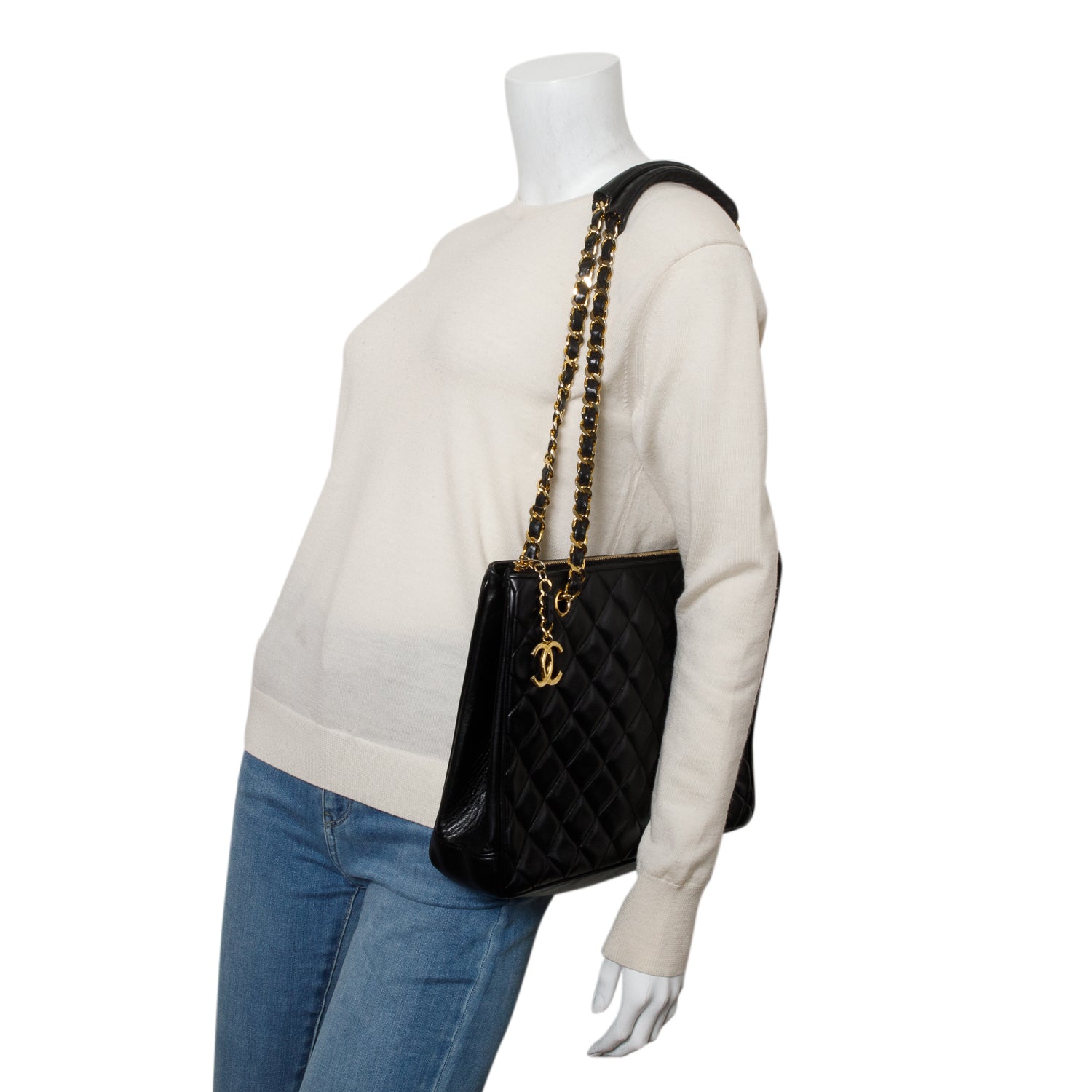 Chanel Vintage Black Lambskin Quilted Tote