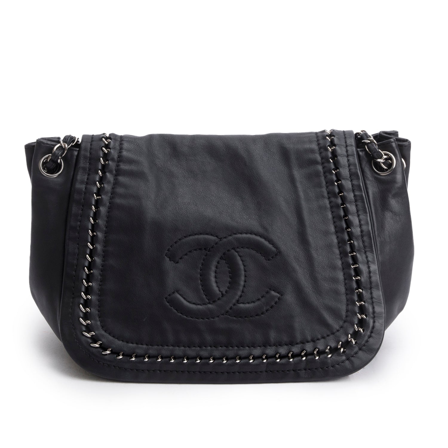 Chanel Black Lambskin Luxe Ligne Accordion Flap Bag w/ Authenticity Card