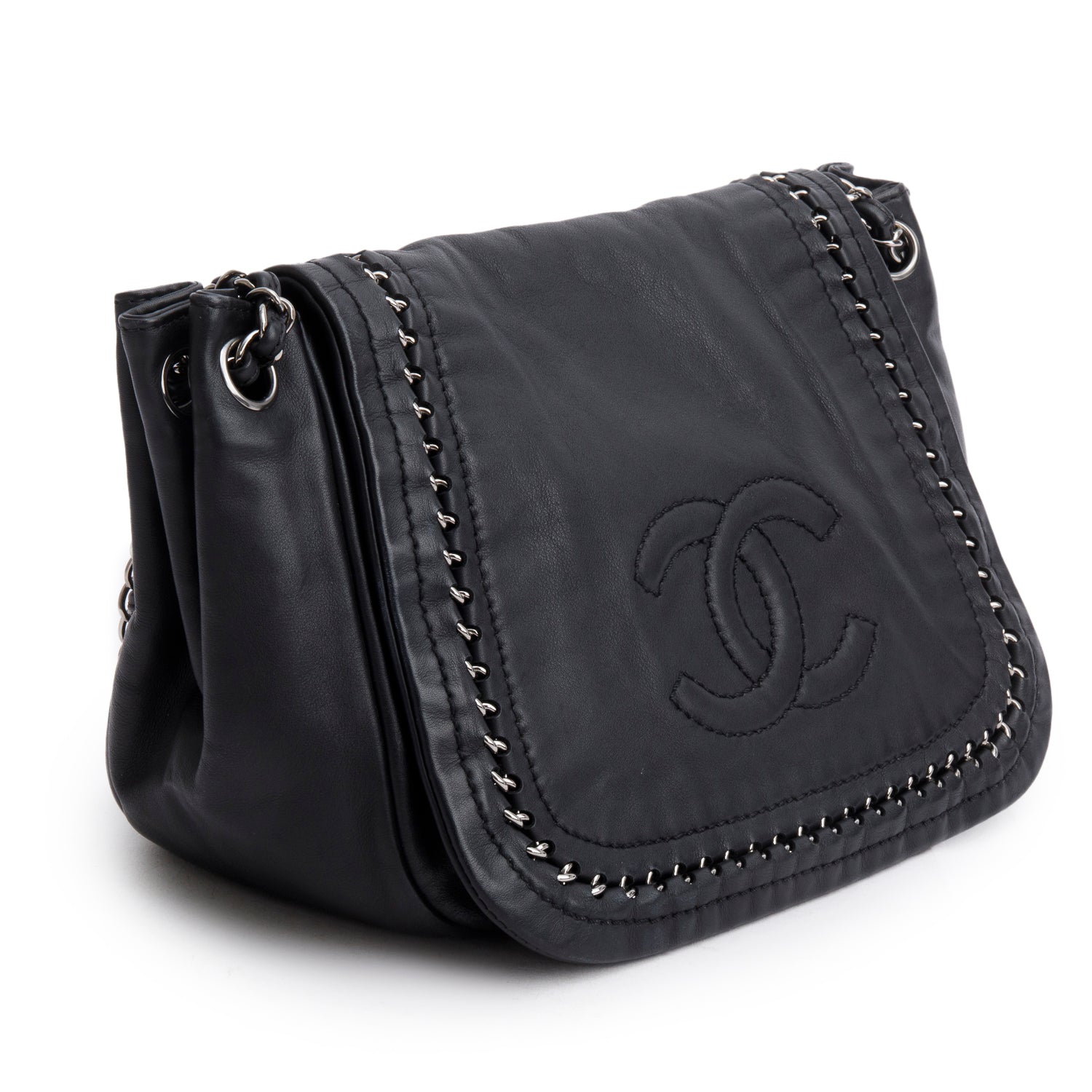 Chanel Black Lambskin Luxe Ligne Accordion Flap Bag w/ Authenticity Card