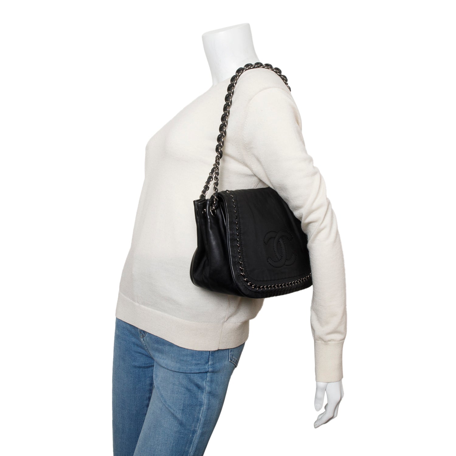 Chanel Black Lambskin Luxe Ligne Accordion Flap Bag w/ Authenticity Card