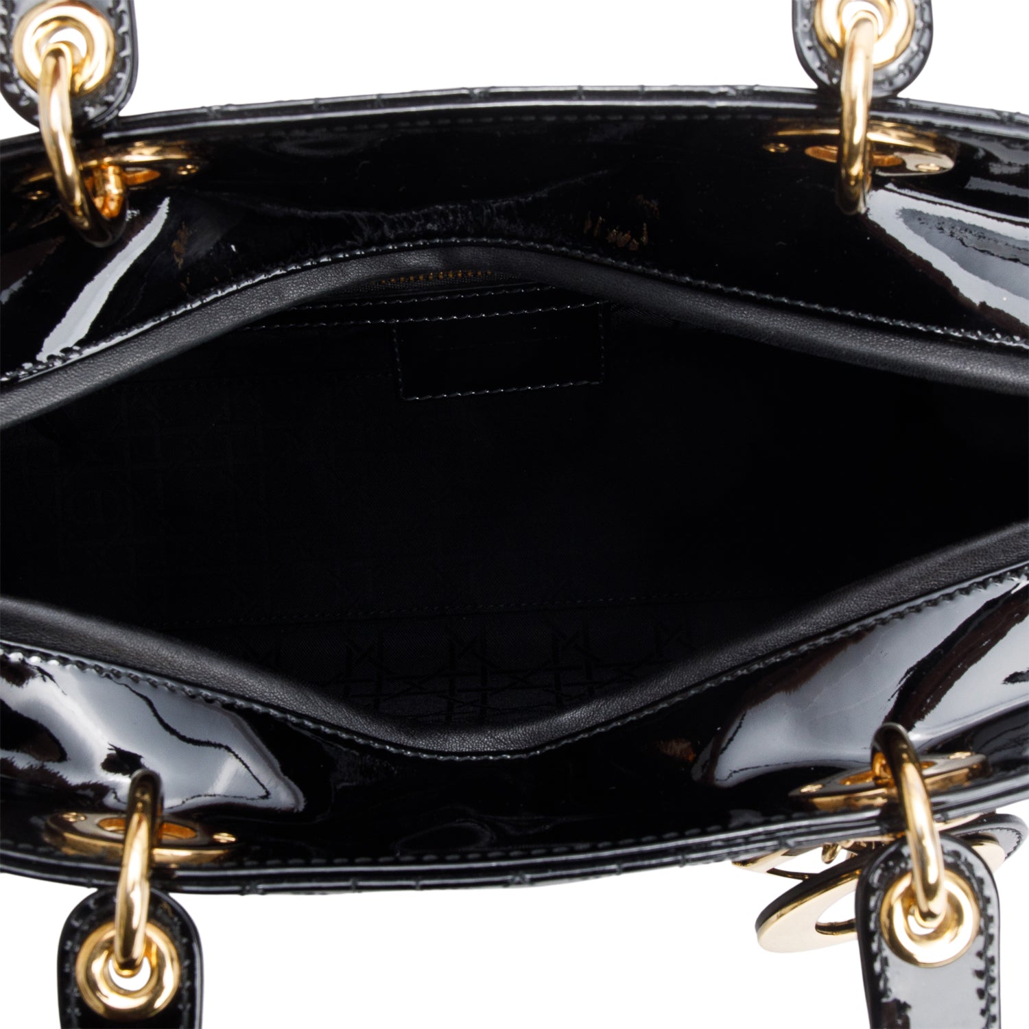 Christian Dior Black Cannage Patent Leather Large Lady Dior w/ Strap