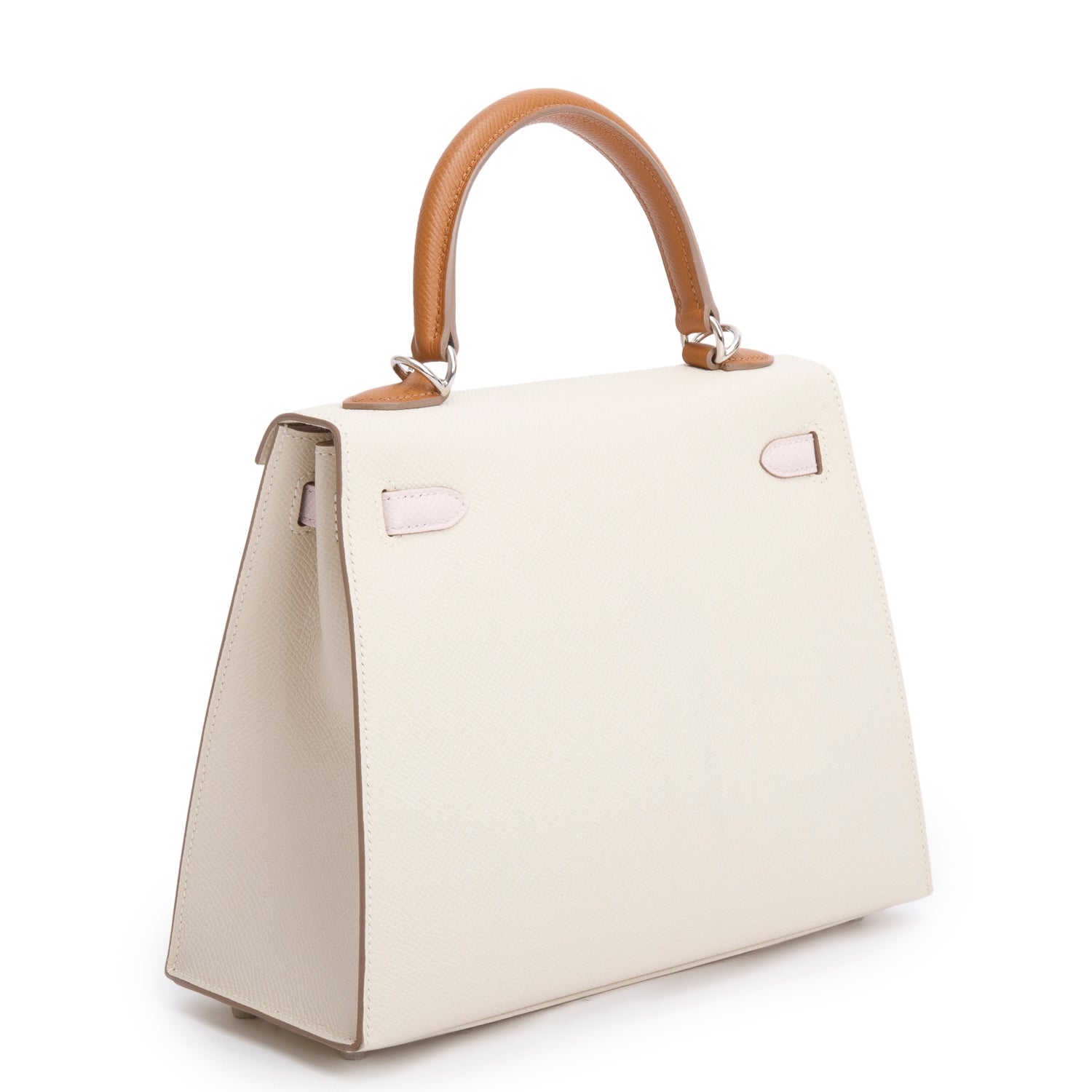 Hermes 2023 Craie/Mauve Pale/Gold Veau Epsom Kelly II Sellier 25 w/ Box & Strap