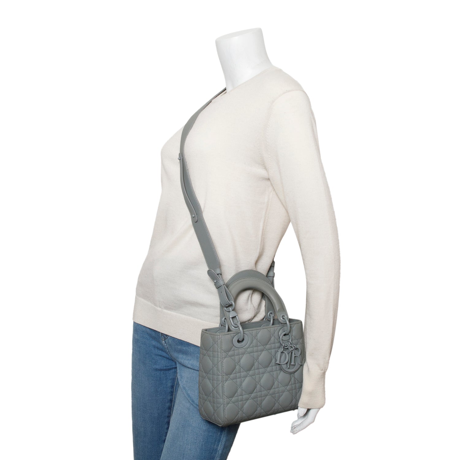 Christian Dior 2020 Gray Ultra Matte Calfskin Cannage Small My ABCDior Lady Dior w/ Strap & Box