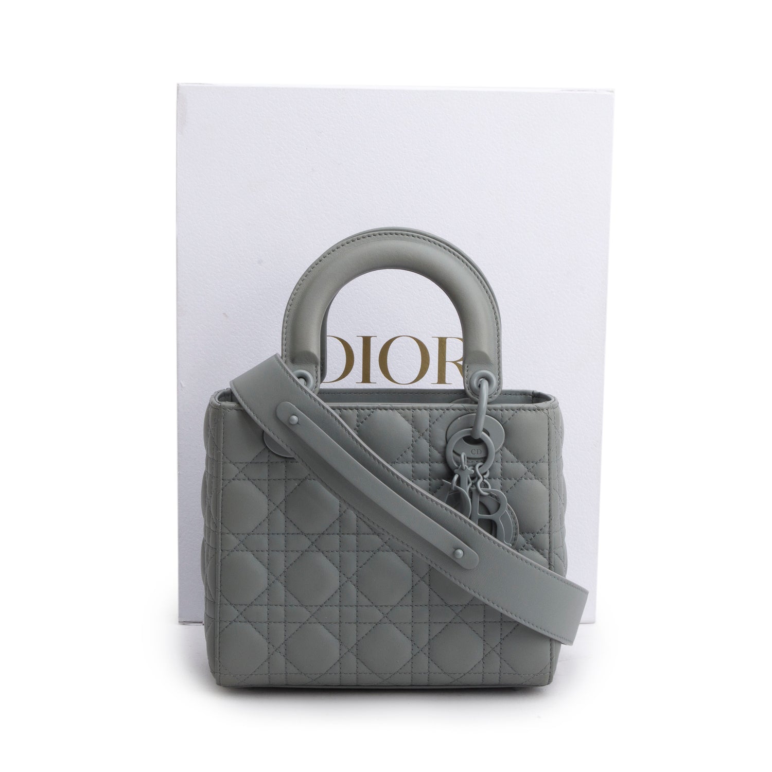 Christian Dior 2020 Gray Ultra Matte Calfskin Cannage Small My ABCDior Lady Dior w/ Strap & Box