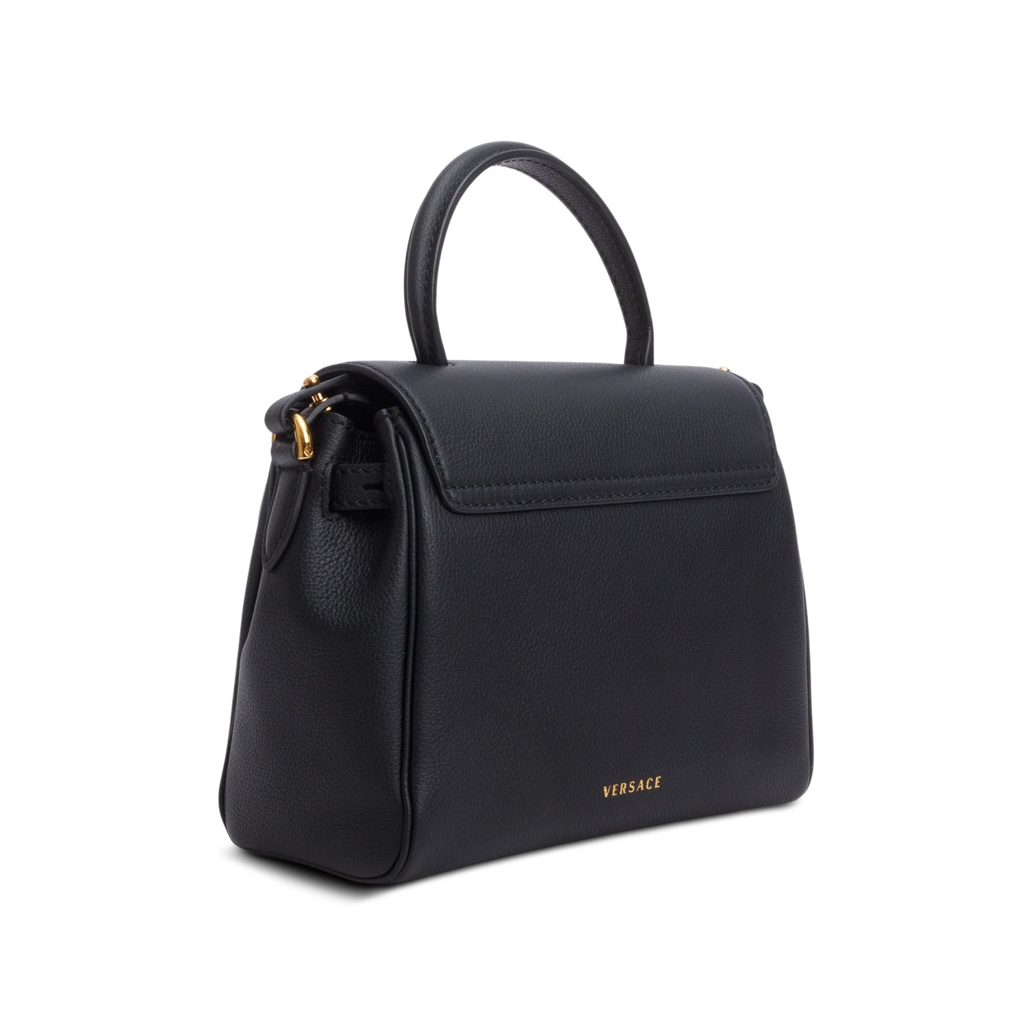 Versace Black Grained Leather La Medusa Small Handbag w/ Straps