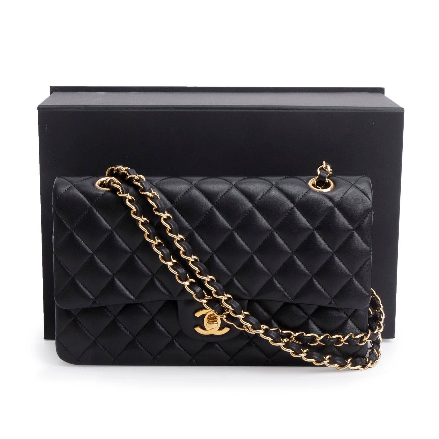 Chanel 2023 Black Quilted Lambskin Leather Classic Medium Double Flap Bag w/ Box & Receipt