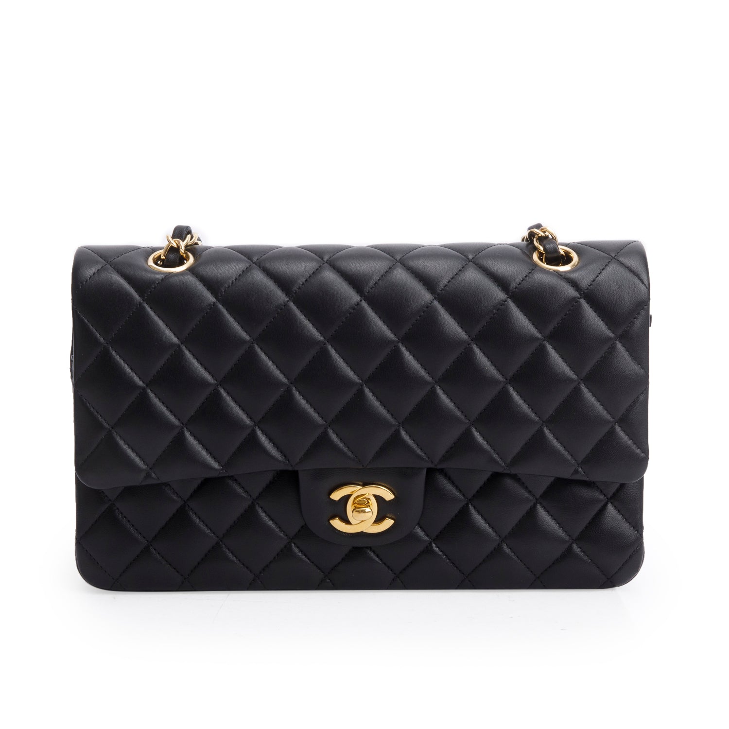 Chanel 2023 Black Quilted Lambskin Leather Classic Medium Double Flap Bag w/ Box & Receipt