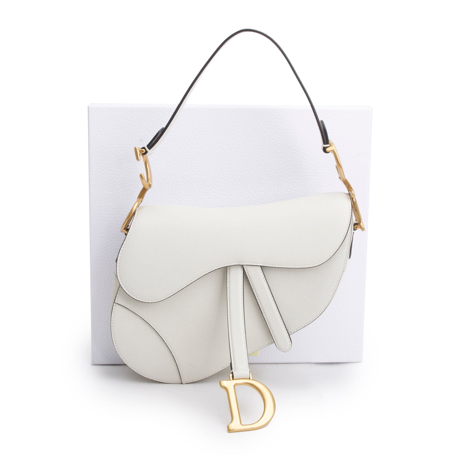 Christian Dior 2021 Cream Grained Calfskin Saddle Bag w/ Box & Authenticity Card