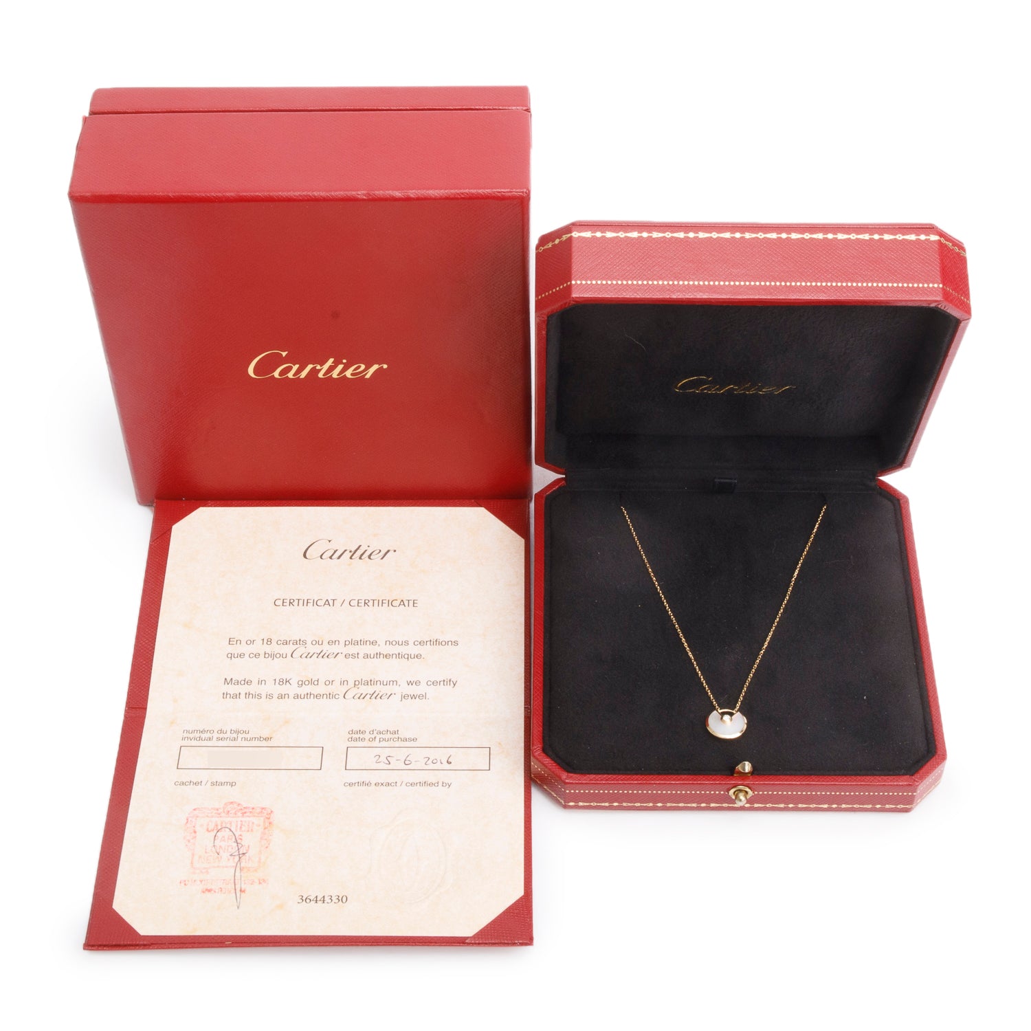 Cartier 18k Yellow Gold Mother of Pearl & Diamond Amulette de Cartier Pendant Necklace, XS Model w/ Box & Certificate