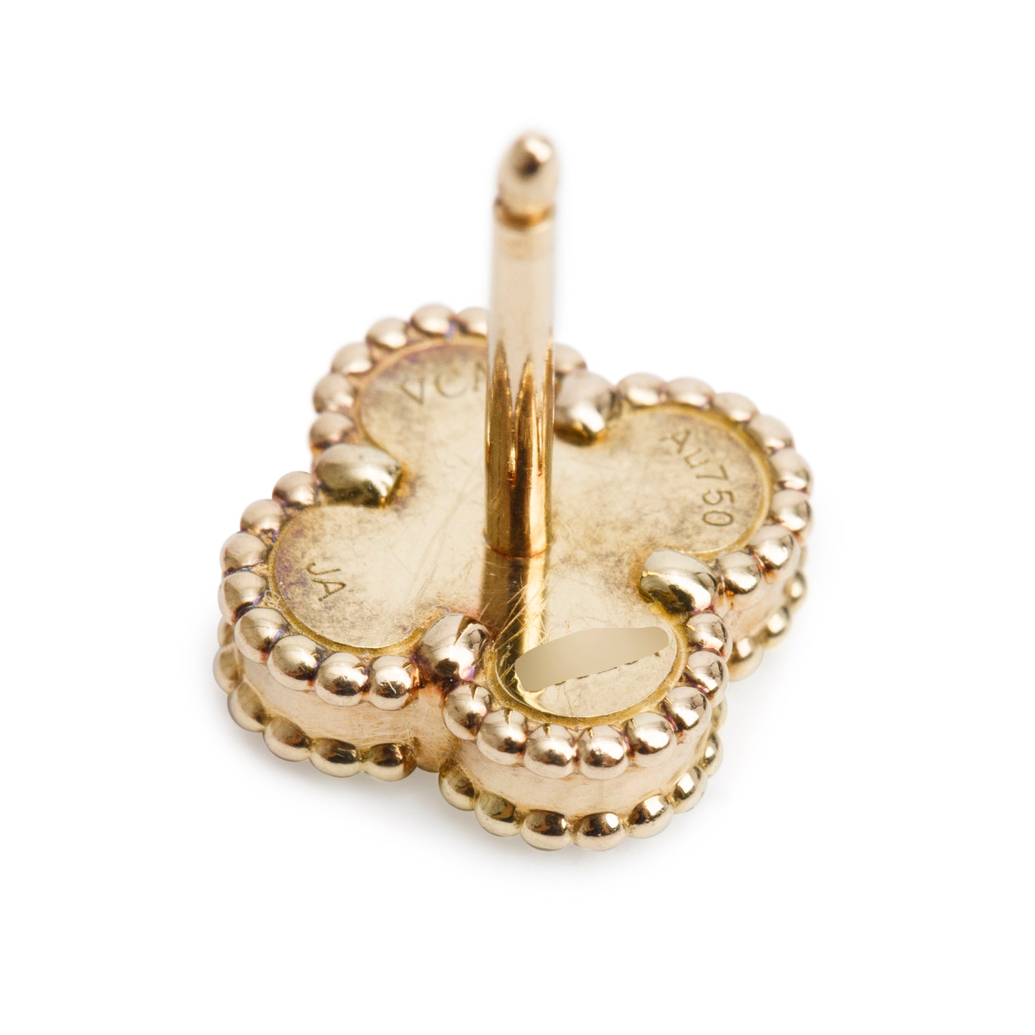 Van Cleef & Arpels 18k Yellow Gold Sweet Alhambra Mother of Pearl Stud Earrings w/ Box, Receipt & Certificate