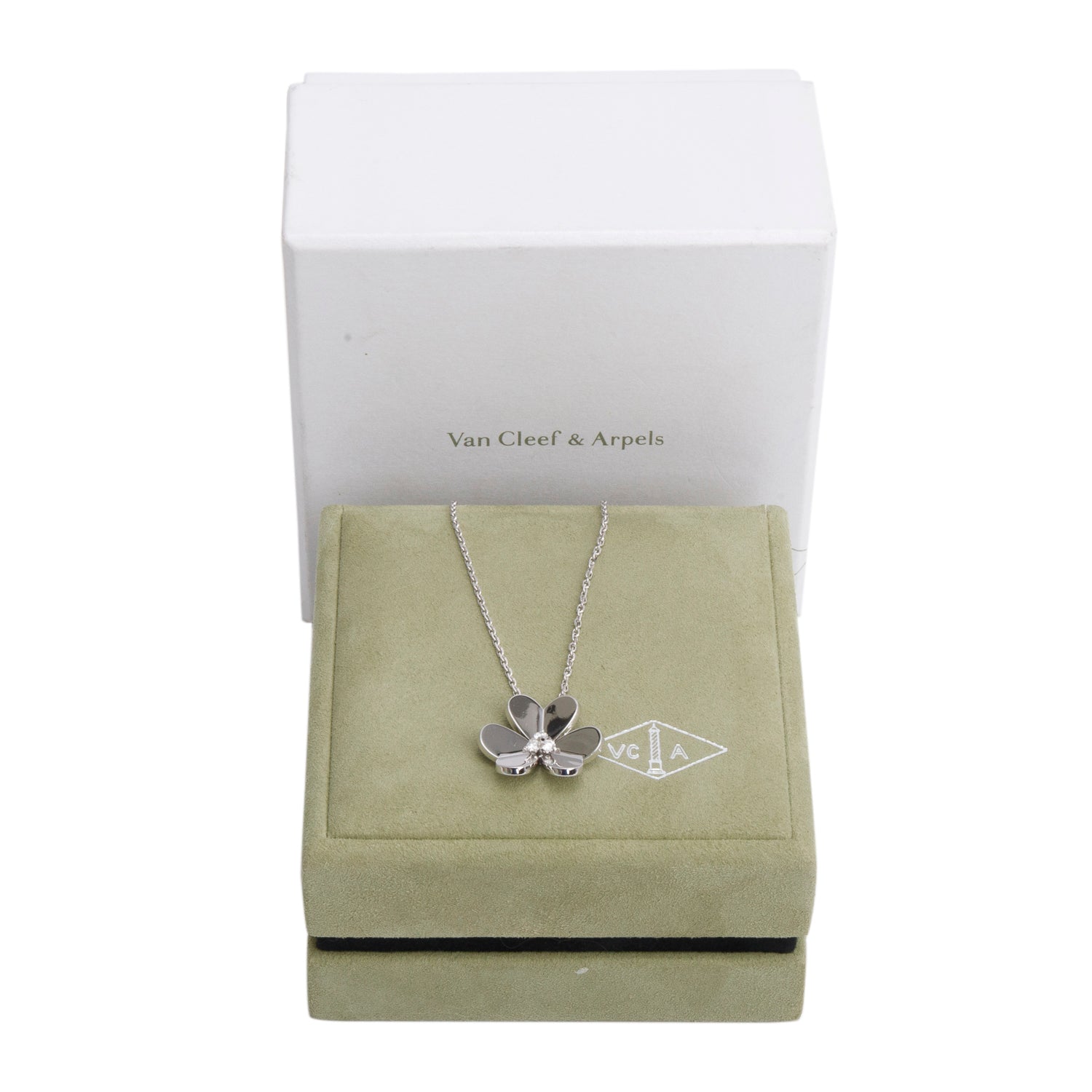 Van Cleef & Arpels 18k White Gold Diamond Frivole Pendant Necklace, Large Model w/ Box